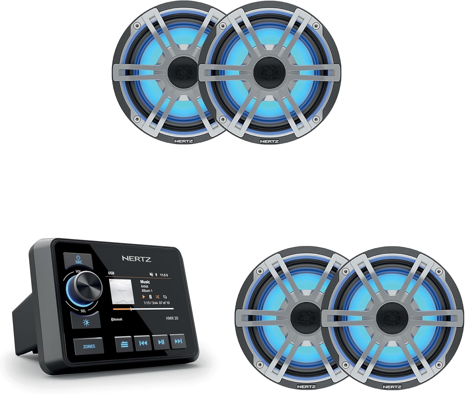 Hertz Marine Audio Pontoon Tritoon Bundle 4X HEX-65-S-LD-G + HMR-20 Bluetooth Marine Receiver