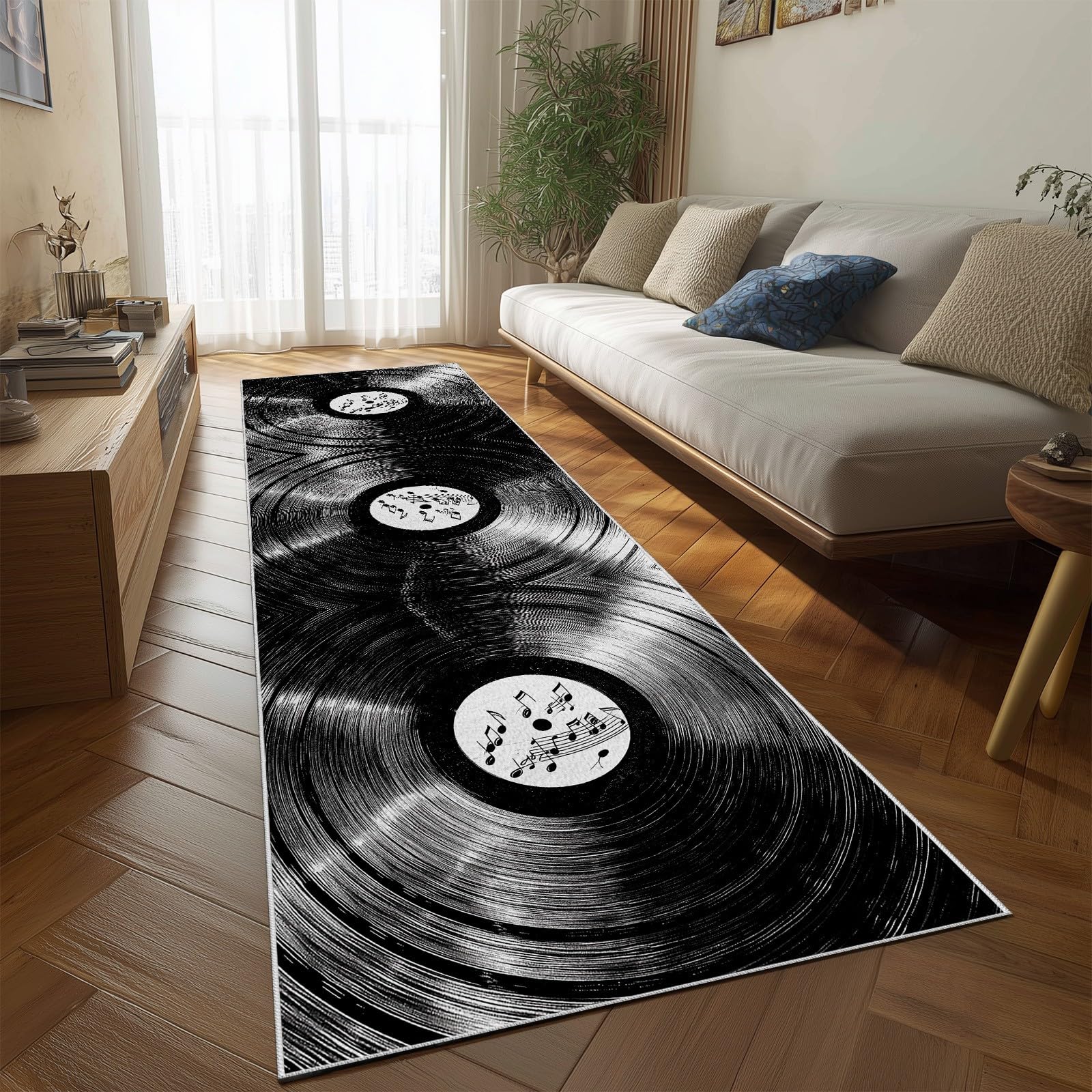 Flurteppich Läufer Retro Vinyl Schallplatten rutschfest