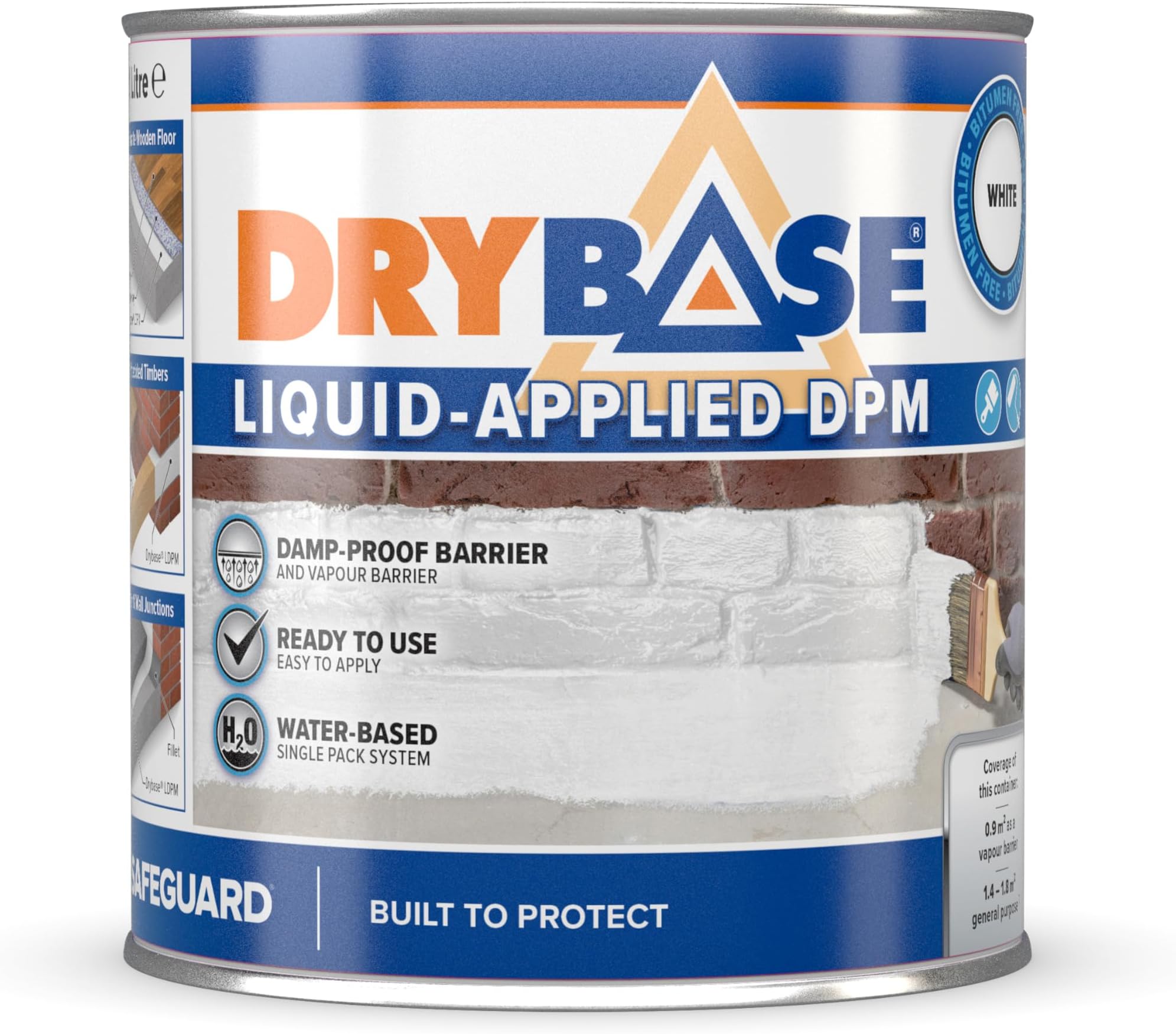 Drybase Liquid Damp Proof Membrane (1 Litre, White) - Damp Proofing Paint for Internal Walls and Floors. Waterproof Paint