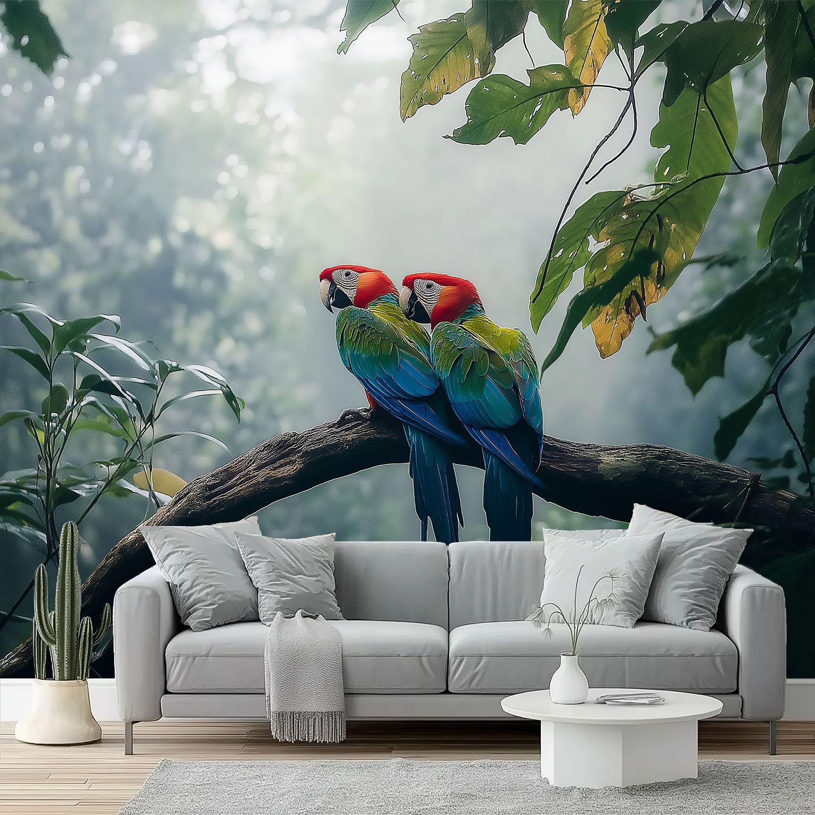 Fotomural de loros y selva tropical verde decoracion de pared 350x256 para casa