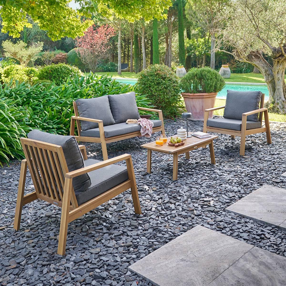 Hespéride - Salon de Jardin tiwi 4 Places Gris Anthracite