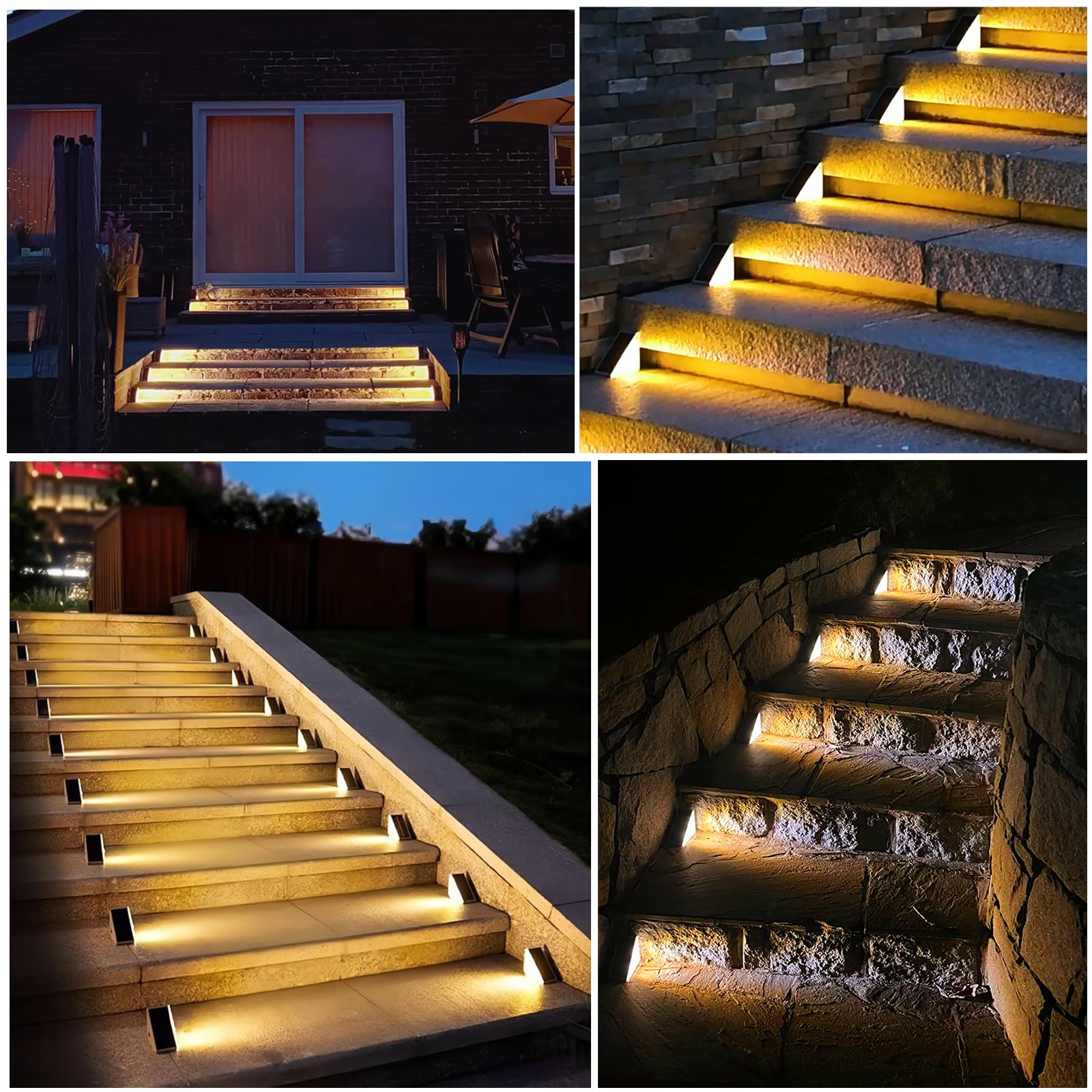 4 luci solari per scale esterne con sensore di movimento, luce bianca calda, illuminazione solare per scale, impermeabilità IP44, 800 mAh, per giardino, scale, patio, porta d'ingresso