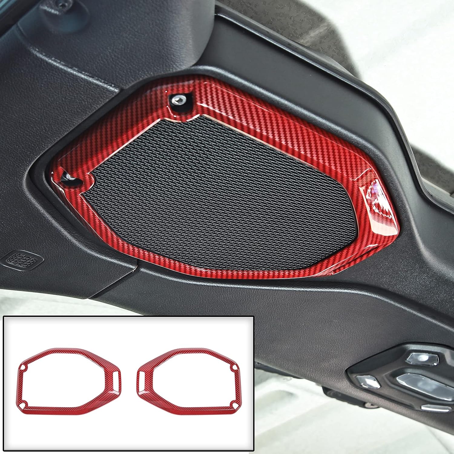 JeCar Top Speaker Frame Trim Cover for 2018-2023 Jeep Wrangler JL JLU Gladiator JT Interior Accessories (Red Carbon Fiber)