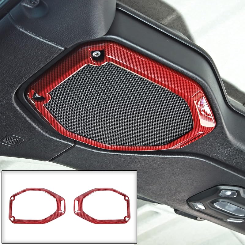 Molduras de acabamento das caixas de som do teto JeCar em fibra de carbono vermelha para Jeep Wrangler JL JLU e Gladiator JT – Par