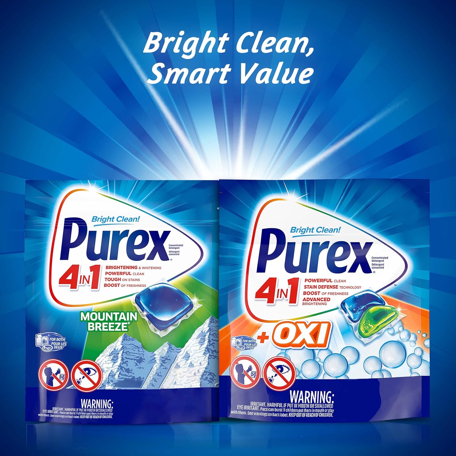 Purex 4-in-1 Laundry Detergent Pacs, Mountain Breeze, 35 Count, Pack of 4, 140 Total Loads