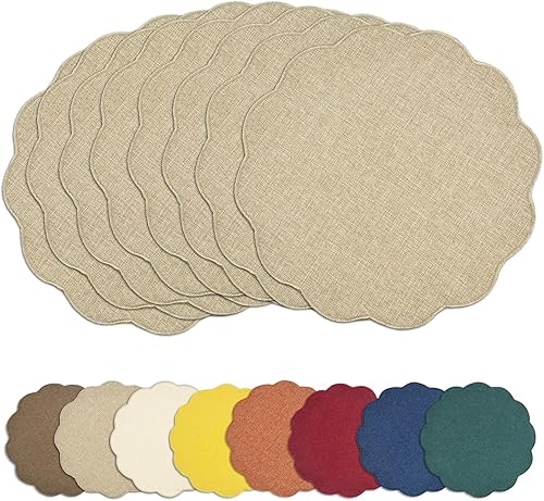 Miniatura 13 de AHHFSMEI Juego de 4 manteles individuales redondos de lino sintético, alfombrillas de mesa impermeables, resistentes al calor, antideslizantes y a