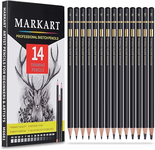 MARKART Professional Drawing Sketching Pencil Set - 14 Pieces,Graphite,(12B -