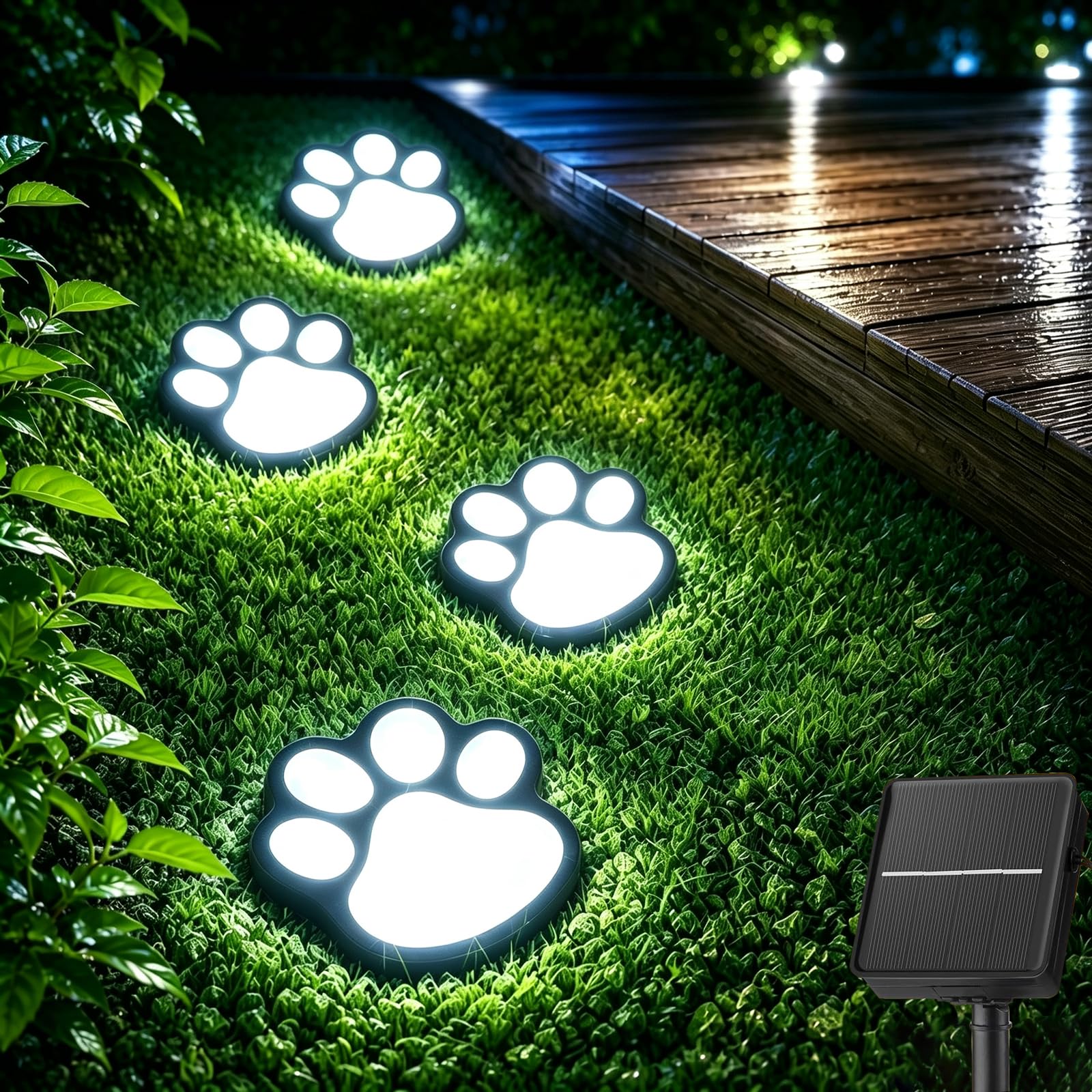 AIDDOMM Paw Print Solar Lights - Dog Cats Animal Solar String Lights (Set of 4) Outdoor Waterproof, Cat Puppy Animal Décor Walkway Lighting, Gifts for Pet Lovers (Cold White)