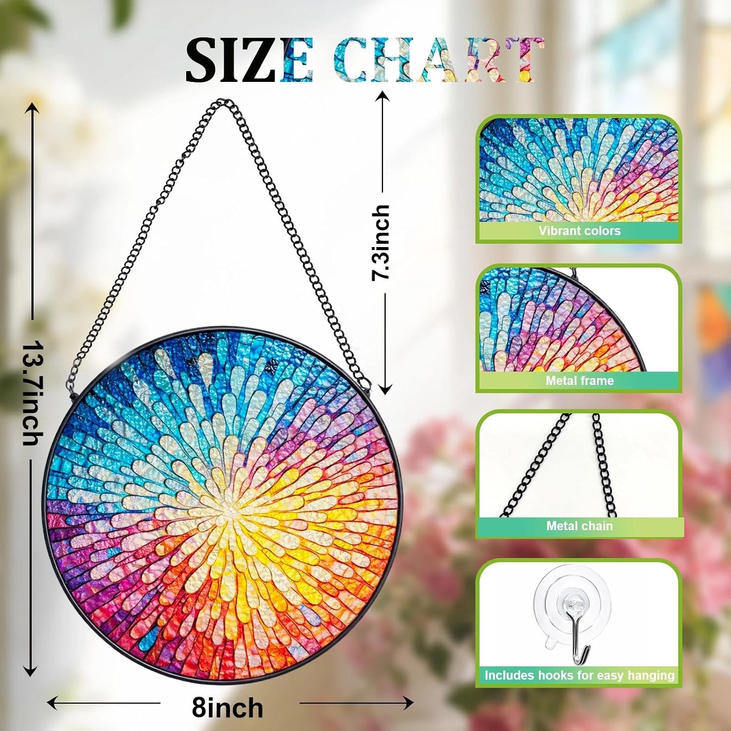 Stained Glass Gradient Rainbow Suncatcher for Windows, Colorful Sunburst Window Hanging Decor, Abstract Art Stained Glass Sun Catcher Home Decor Gift for Mom Women Christmas Mother's Day Birthday image 3
