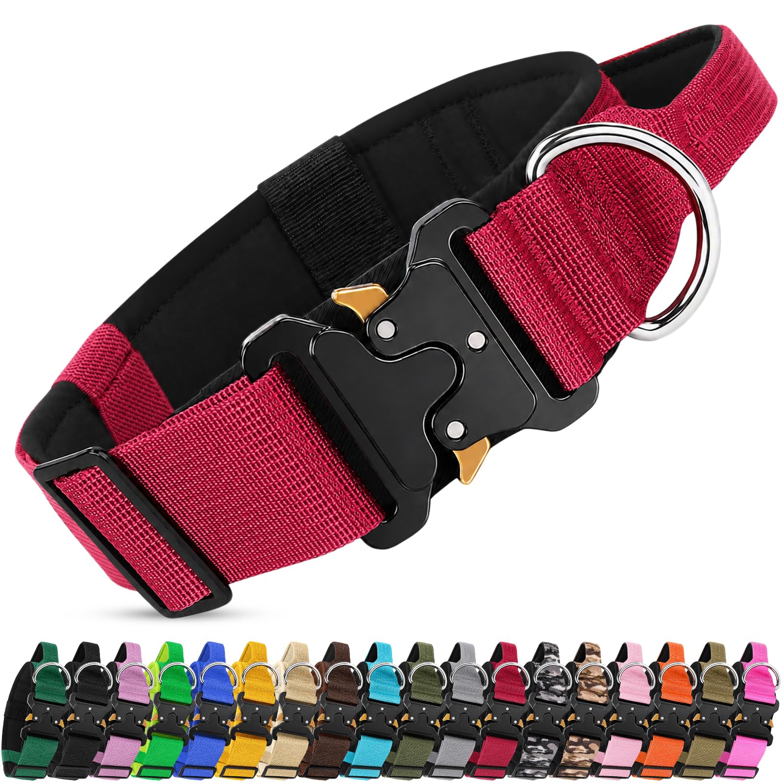 Olcyren Tactical Dog Collar, Military Nylon Adjustable Training Dog Collar with Control Handle, Soft Padded Comfortable Strong Pet Collars with Heavy Duty Metal Buckle for Medium Large Dogs (Red, XL) — image 1