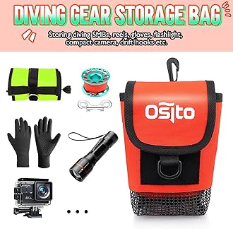 Scuba Mesh Gear Bag, Small Diving Gear Mesh Dry Pocket Carry Pouch With Swivel Clip, Hook & Loop Tape And D-Ring For Storing Safety Surface Marker Buoy, Finger Reel, Bolt Snap, Accessories