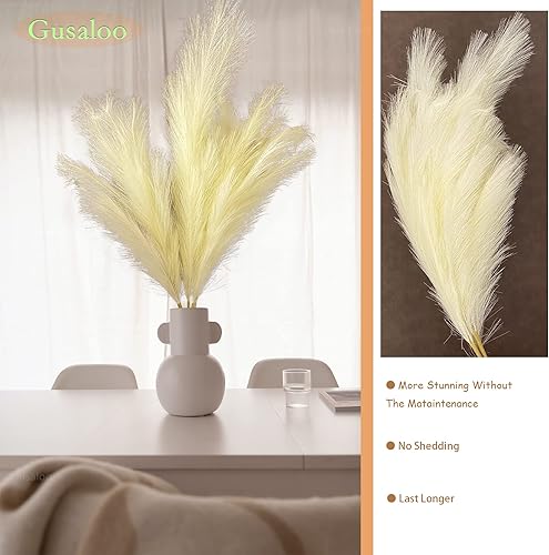 Vista 3 de Hierba Artificial Falsa de Pampas Grande, 47"120cm Paquete de 3 Hierba Artificial Falsa de Pampas Decorativa Tallos Altos Esponjosos, Relleno