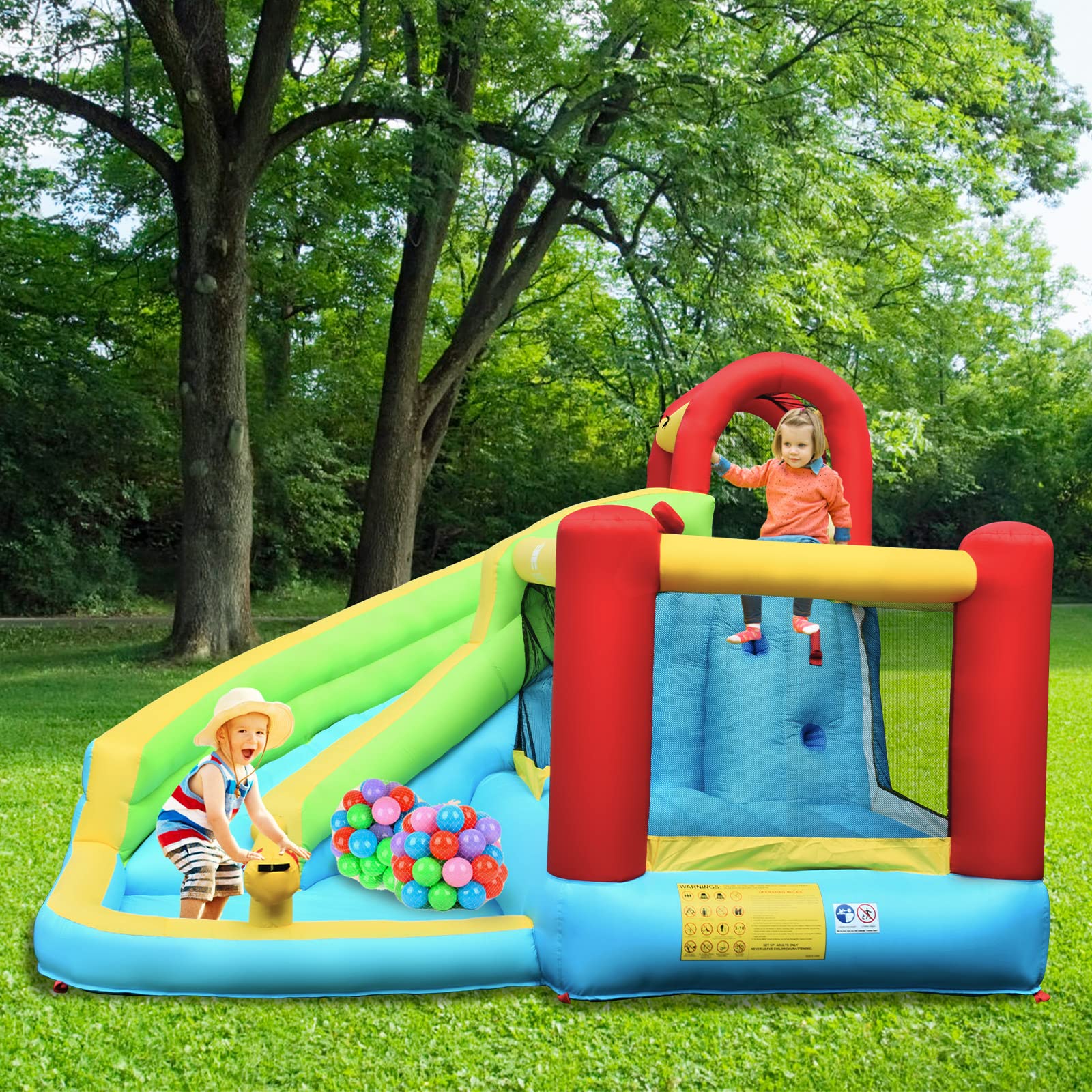 GOPLUS Castillo Hinchable para Niños, Hinchable Grande con Piscina, y Tobogán para Fiesta del Agua de Verano, Adecuado de 3 a 10 Años, ‎‎325 x 310 x 225 cm