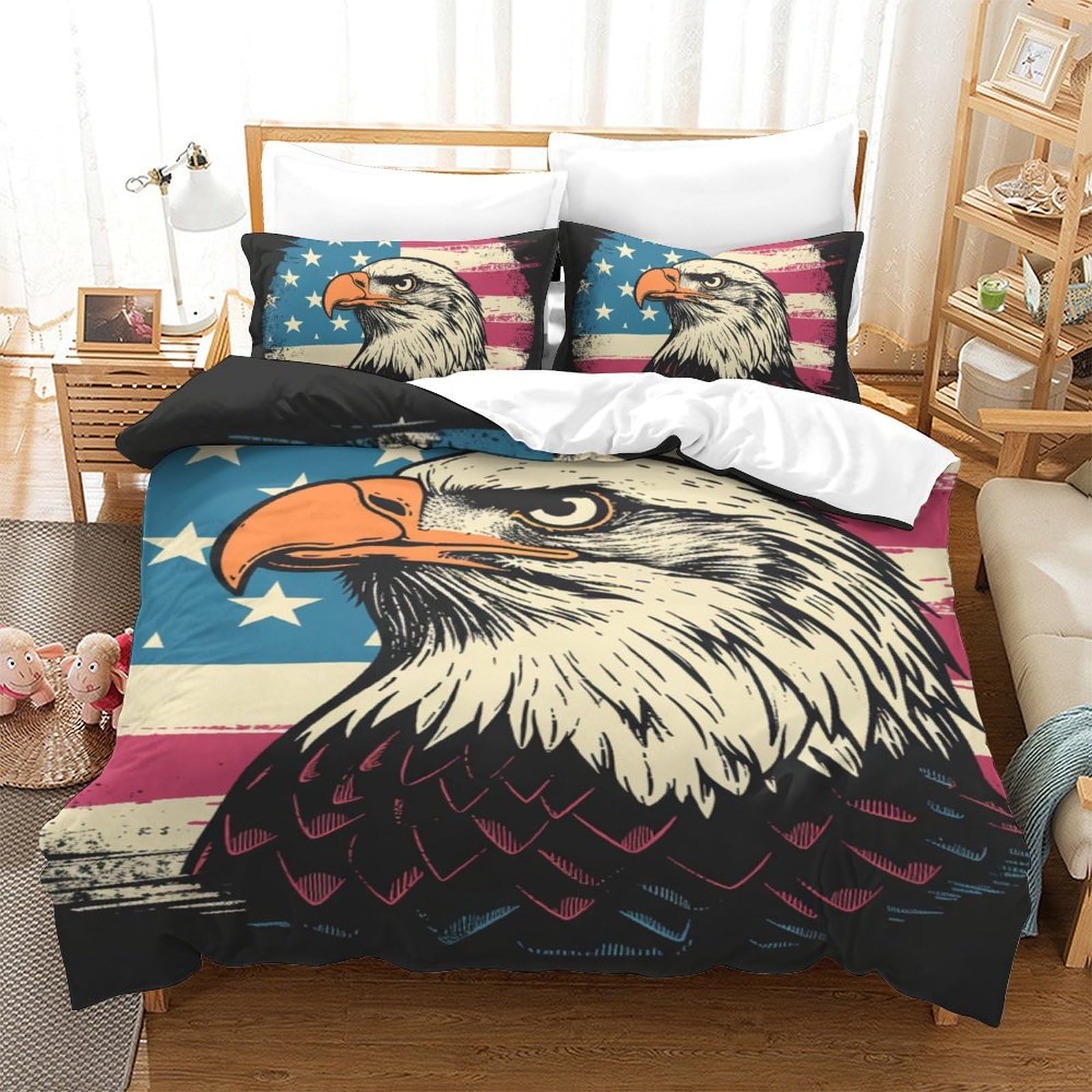 Housse de couette 140x200 aigle parure de lit 3 pièces microfibre fermeture éclair ado