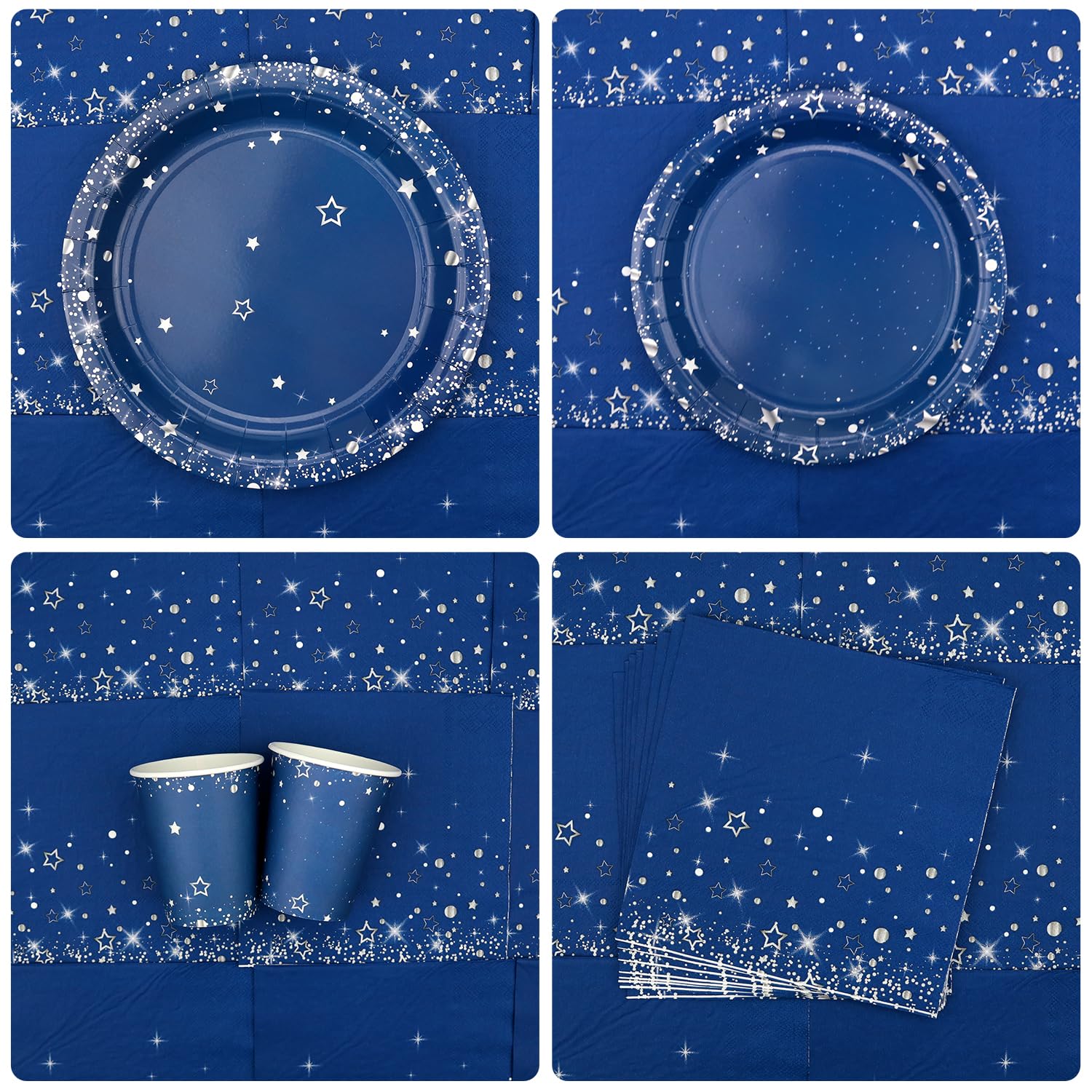 Decorazioni per feste di compleanno, blu navy e argento, per feste, include piatti, bicchieri, tovaglioli, tovaglie, cannucce, 20 pezzi
