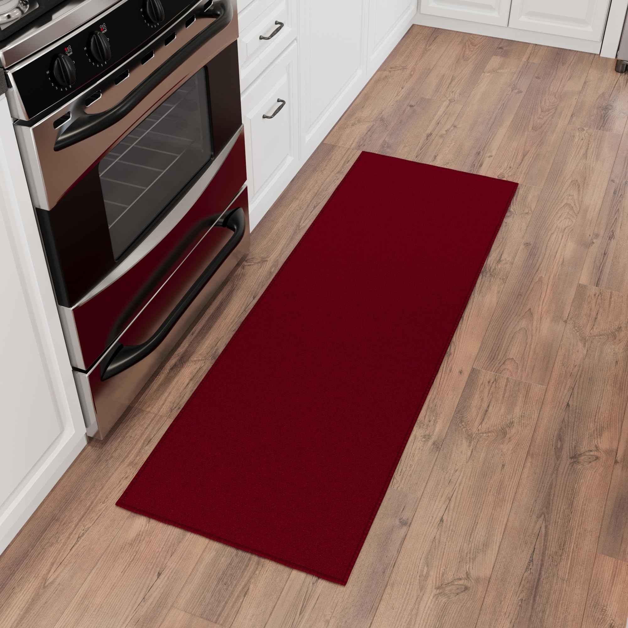 Sweet Home Stores Washable Non-Slip Solid Design Rubberback Indoor Runner Rug for Kitchen, Hallways, Bathroom, Entrance, Bedroom 2'3" x 6', Red