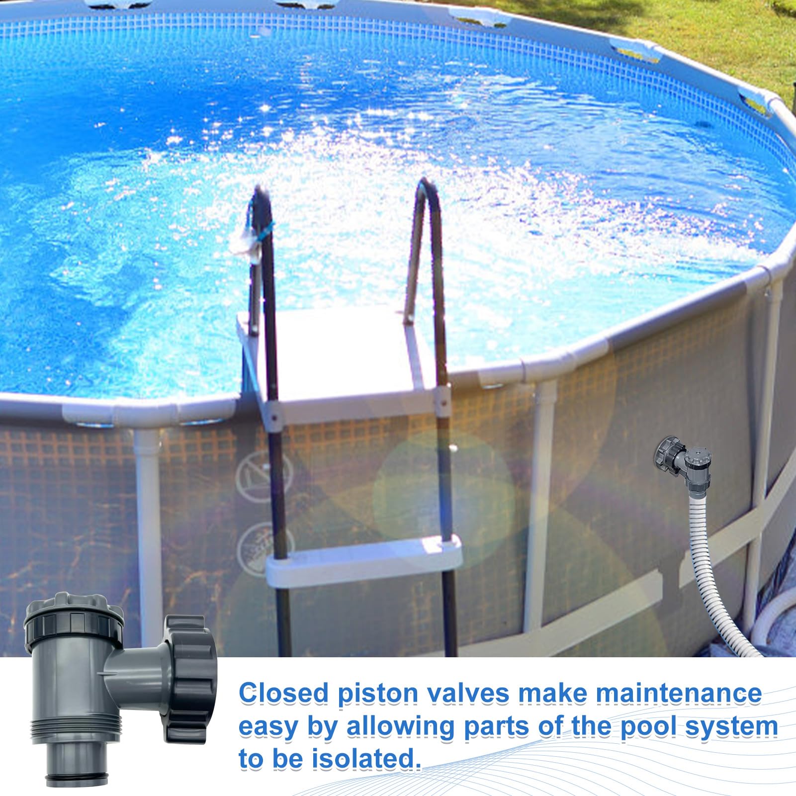 Valvola A Stantuffo Doppio Tubo Per Piscina Intex – Con 6 Fascette, Compatibile Con Pompe Filtro E Cloratore, Ricambio