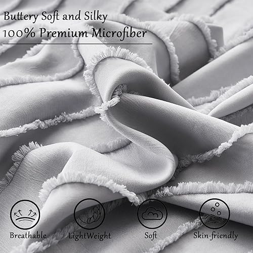 Miniatura 5 de Senville Funda de edredón tamaño Queen, patrón texturizado a rayas, juego de fundas de edredón suaves y ligeras de color gris para todas las