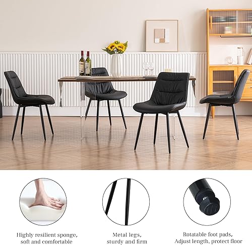 Miniatura 4 de Kidol & Shellder Juego de 2 sillas de comedor modernas, sin ruedas, de piel sintética, sin brazos, sillas tapizadas con asiento grueso, patas de