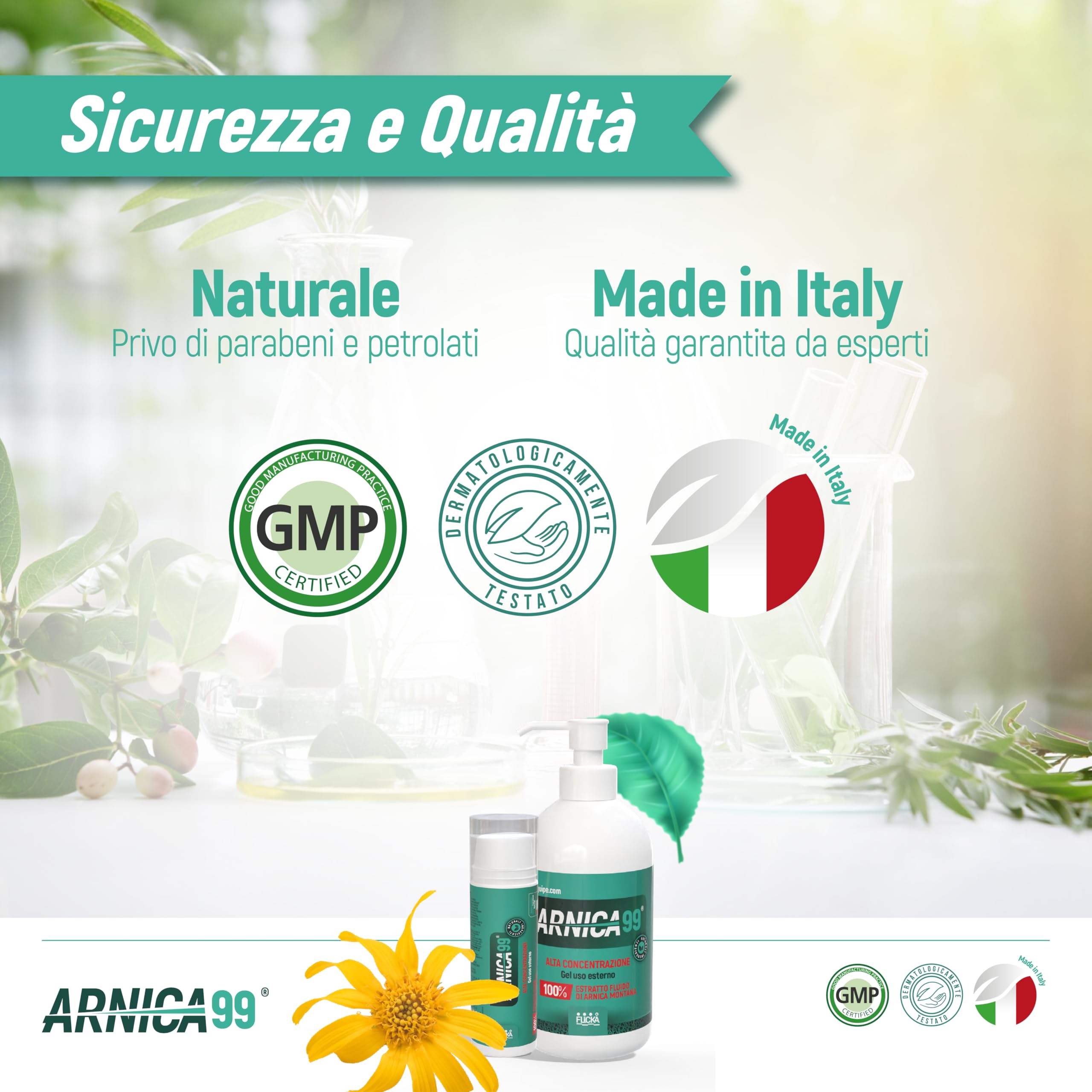 Árnica para caballos de uso humano Flicka - Extracto fluido 100% extra fuerte e intenso Made in Italy masaje músculos y articulaciones Origen natural dermatológicamente testado Envase 500 ml (botella)