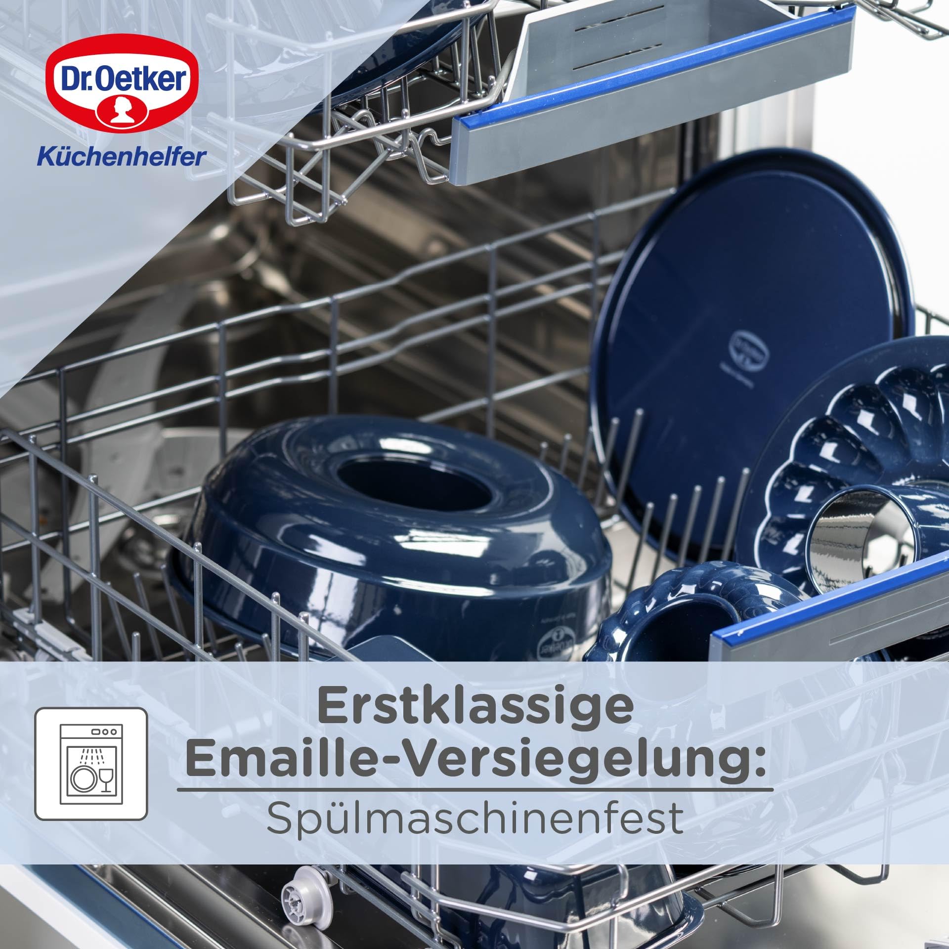 Dr. Oetker Guglhupf Backform Ø 24 cm Back-Liebe Emaille – Schnitt- & kratzfeste Gugelhupf Form mit Emaille – 24er Gugelhupfform in Dunkelblau