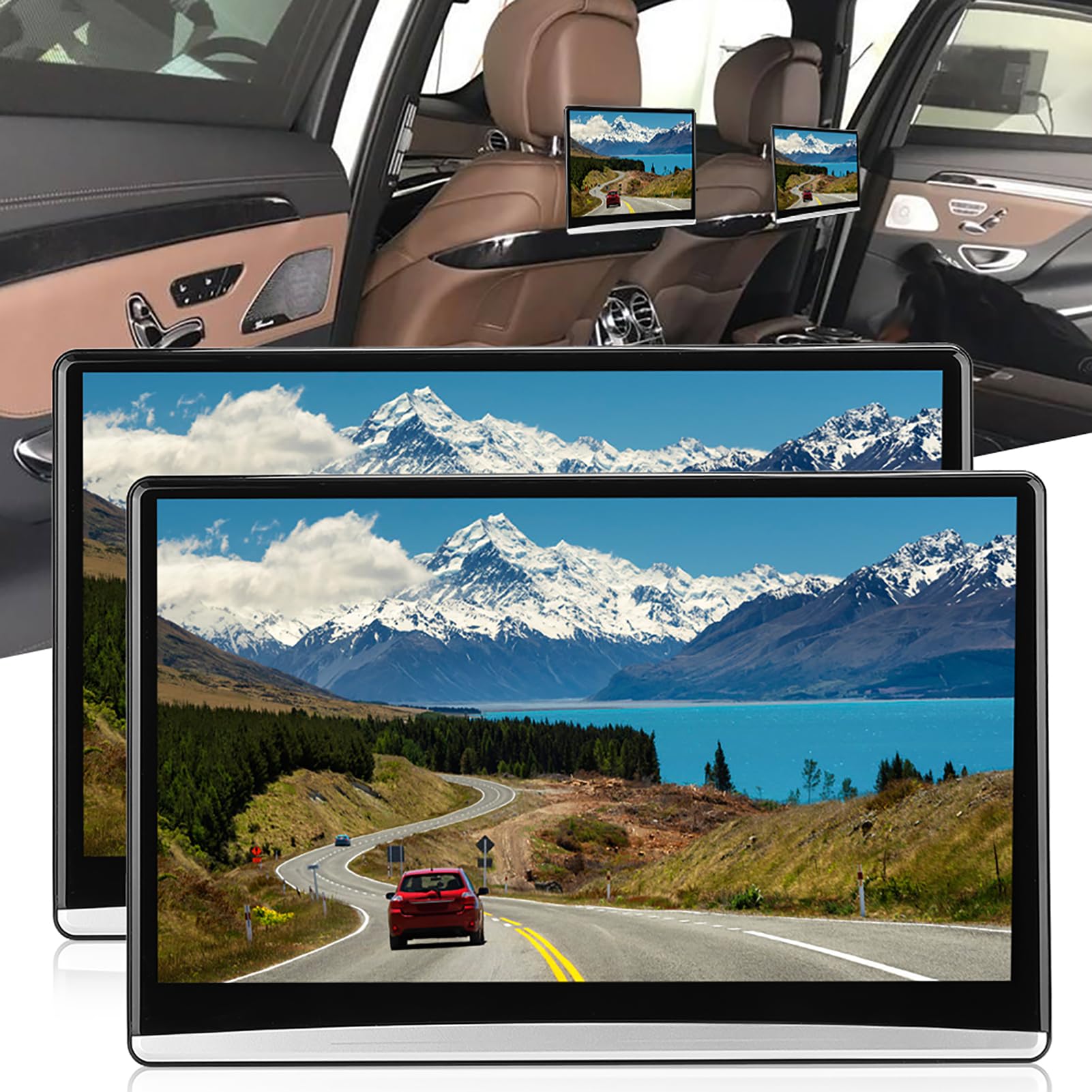 Acouto Ekran IPS 13,3 cala, odtwarzacz samochodowy, monitor zagłówka WiFi 1080P z 8-rdzeniowymi, 2G, 32G ROM, FM, światło otoczenia, nadaje się do wszystkich rodzajów instalacji w pojazdach