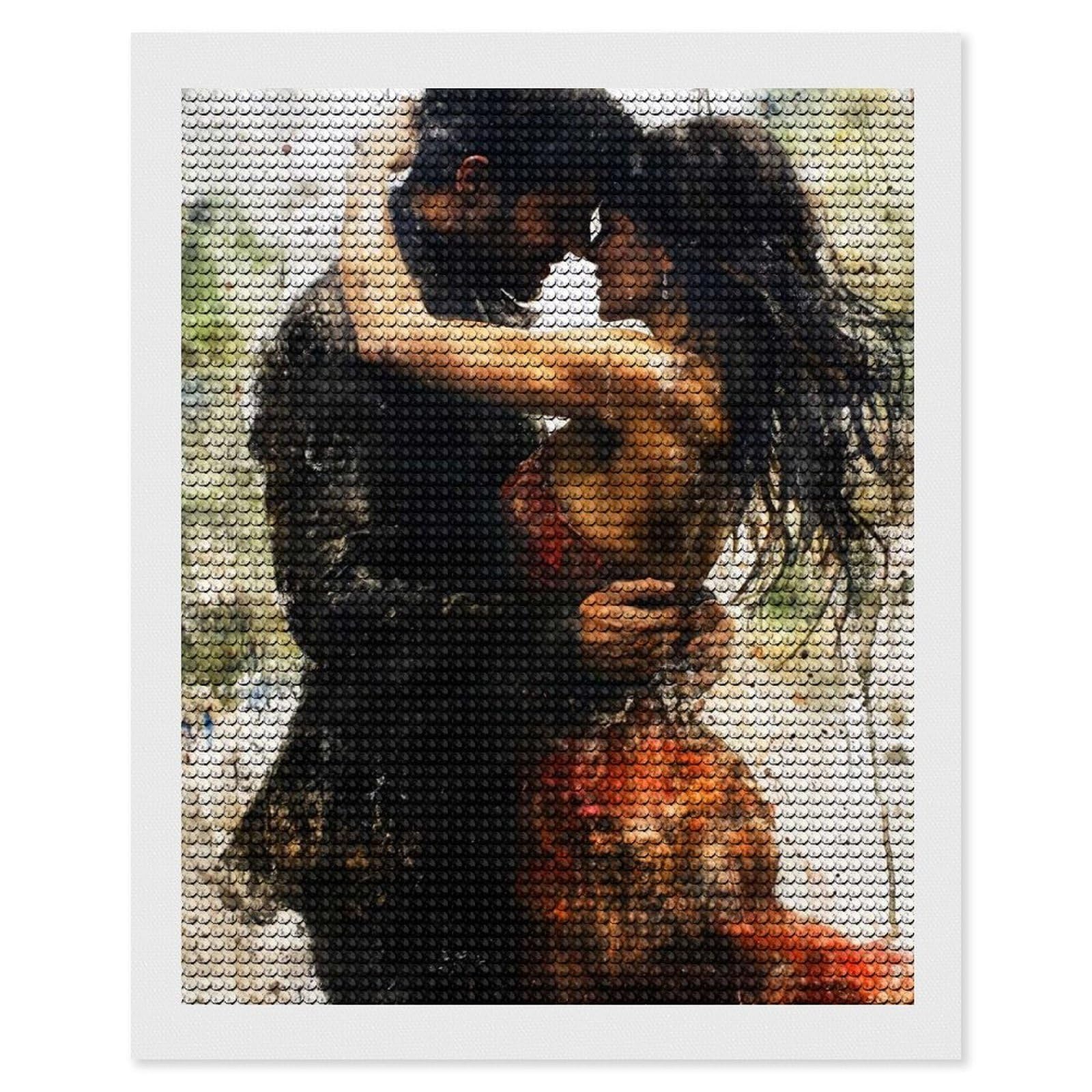 Junmoney Passionate Couple Embracing Diamond Art Canvas 16"x20", Easy Handmade Project, Complete Accessories, Bedroom Decor, Birthday Gift