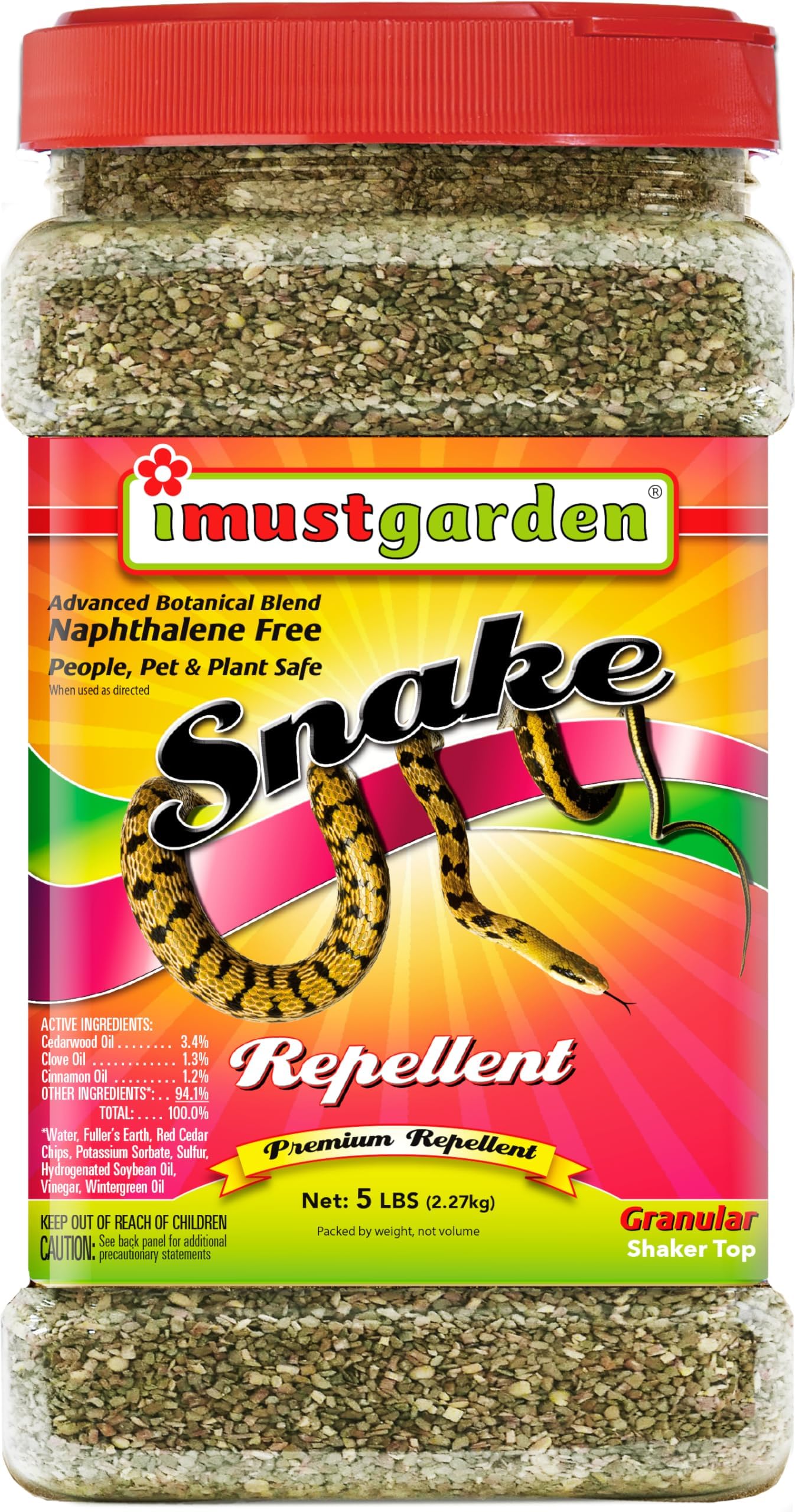 I Must Garden Snake Repellent: Powerful All-Natural Protection – 5 lb. Granular Shaker Jar
