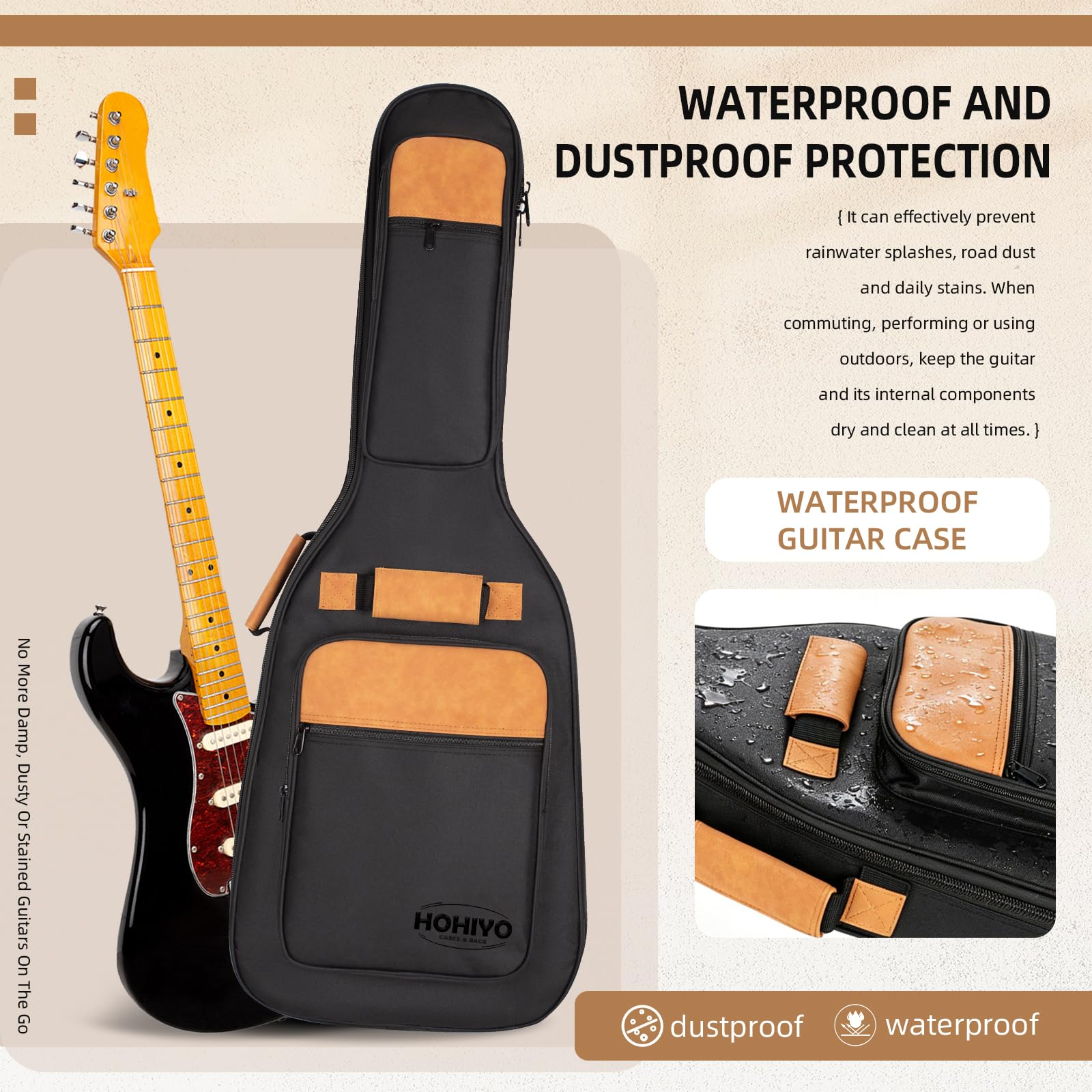 Gitarrentasche aus Leder, 104,1 cm, gepolstert, wasserdicht, für 99 cm (39 Zoll) Gitarre, Schwarz