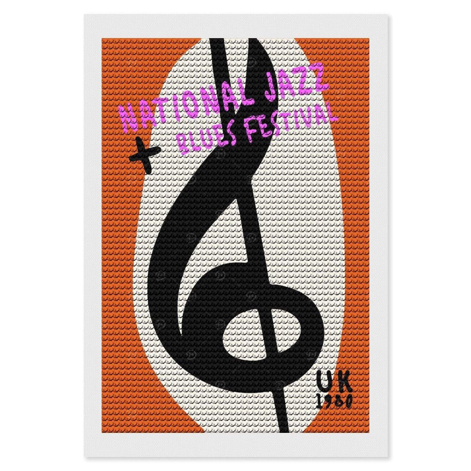 Junmoney Jazz and Blues Festival Diamond Art Kit 8"x12", for Beginners, Vintage Style Decor, Good for Quiet Evenings, Festive Craft Gift