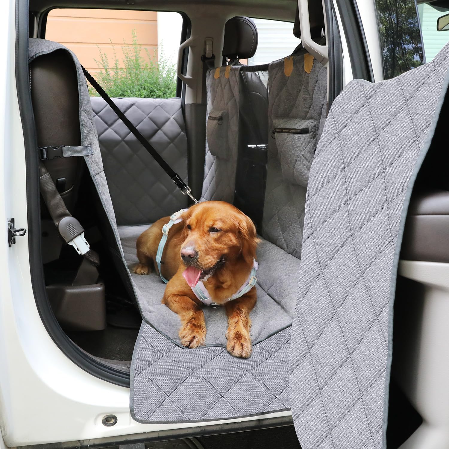 Dog Car Seat Cover for Back Seat, Hard Bottom Car Seat Cover with Door Protector for Full-Size Crewcab Trucks, Scratch-Resistant, Waterproof Back Seat Extender for Dogs