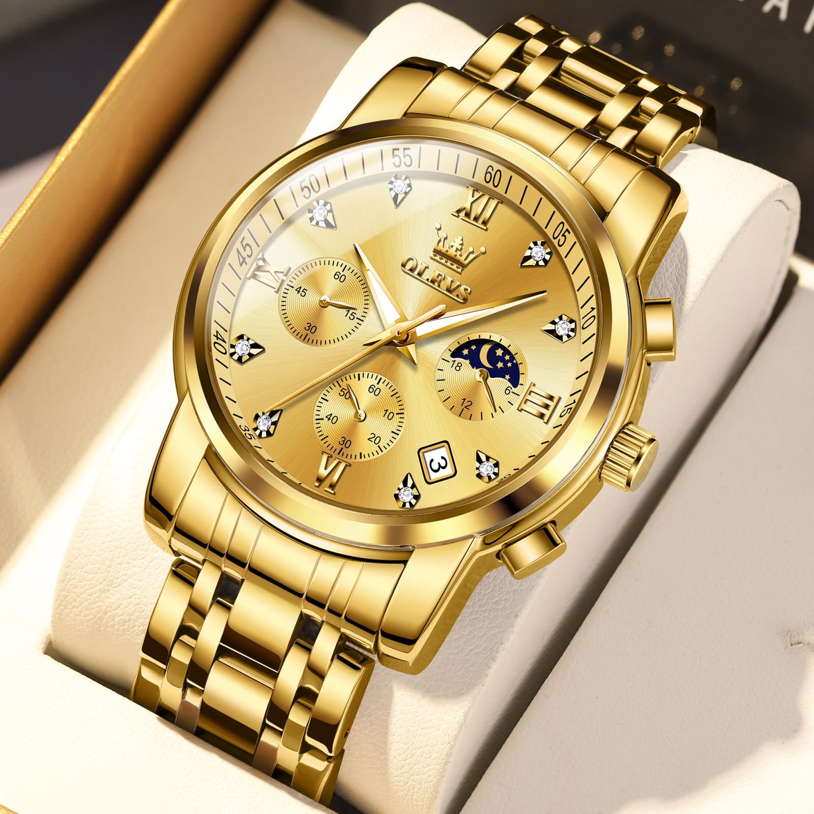 OLEVS Orologio Uomo, Cronografo Analogico al Quarzo Orologio Acciaio Inox Impermeabile, Elegante Orologi uomo Classico Lusso con Data