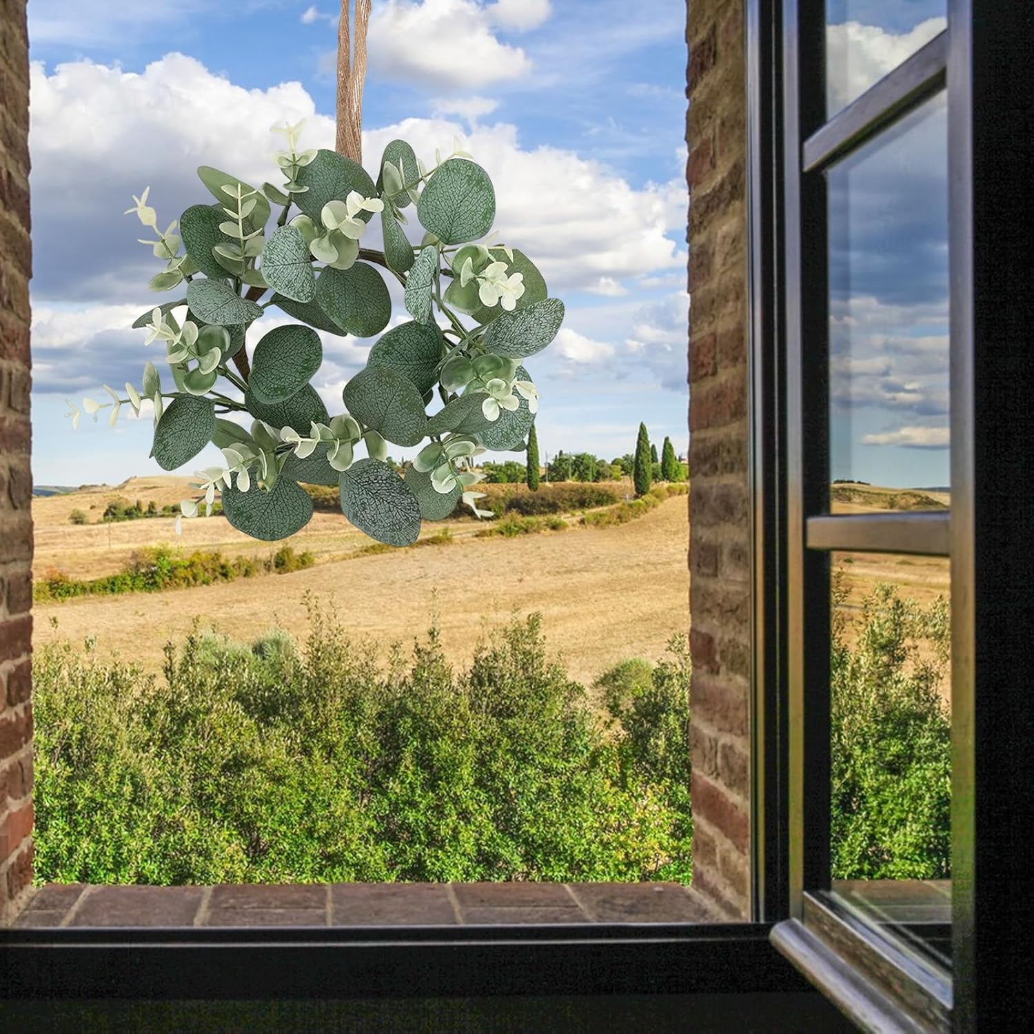 8Pcs Eucalyptus Wreath,Plastic Candle Rings,Faux Candle Greenery Wreath for Kitchen Cabinet Dining Chairs Tabletop Decor