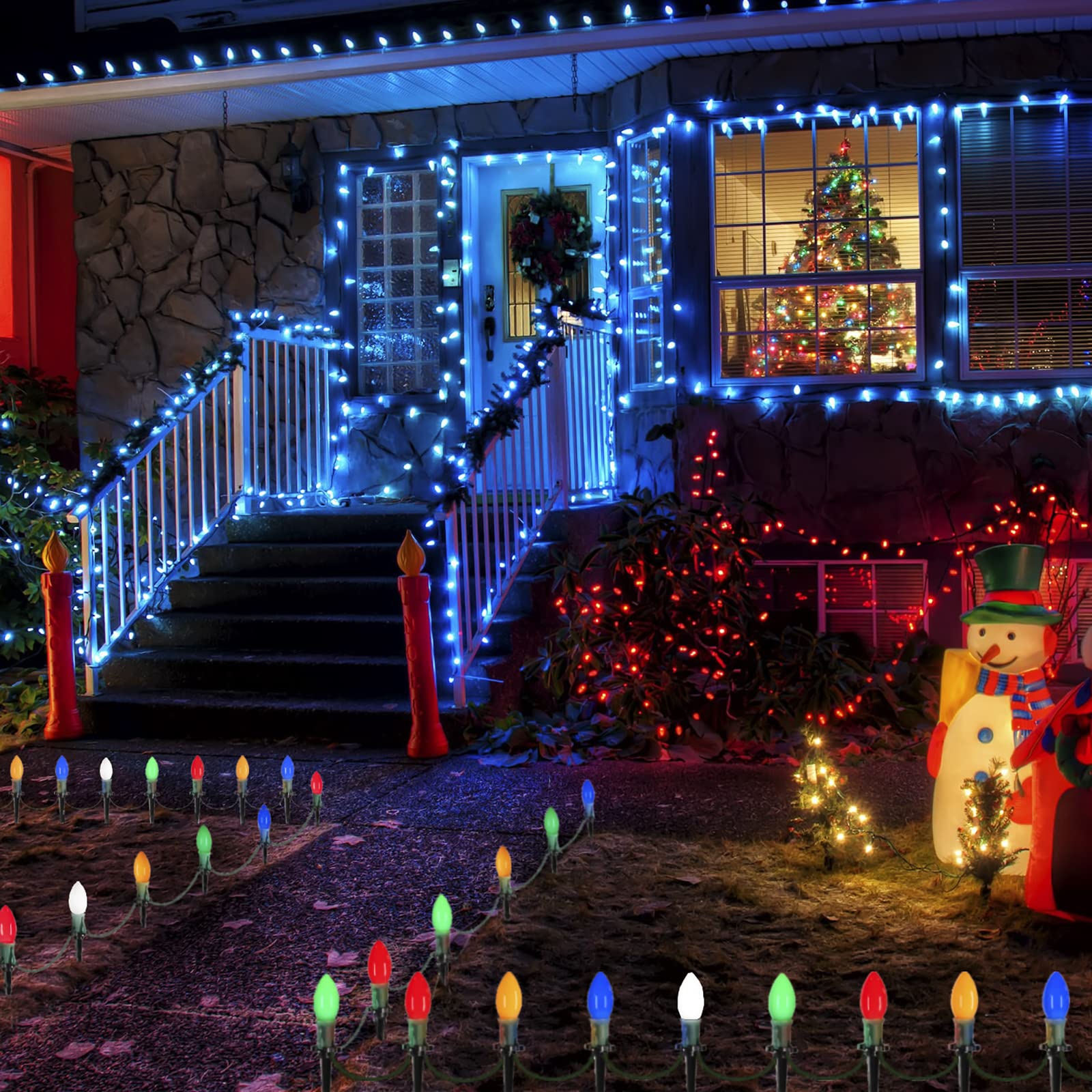 PASUTO C9 Vintage Christmas Lights, 25 FT Multicolor Christmas Tree Lights for Outdoor Indoor Decorations, Waterproof 25 Lights E17 Base Christmas String Lights for Houses, Xmas Tree, Party Supplies