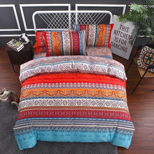 Miniatura 3 de Funda de edredón bohemia tamaño Queen, juego de ropa de cama bohemia de 3 piezas, 1 funda de edredón + 2 fundas de almohada, funda de edredón