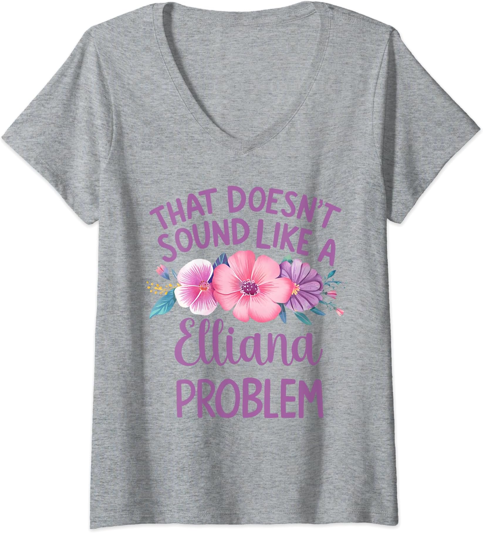 Womens Elliana Personalized Cute Flower Girls Elliana Name V-Neck T-Shirt