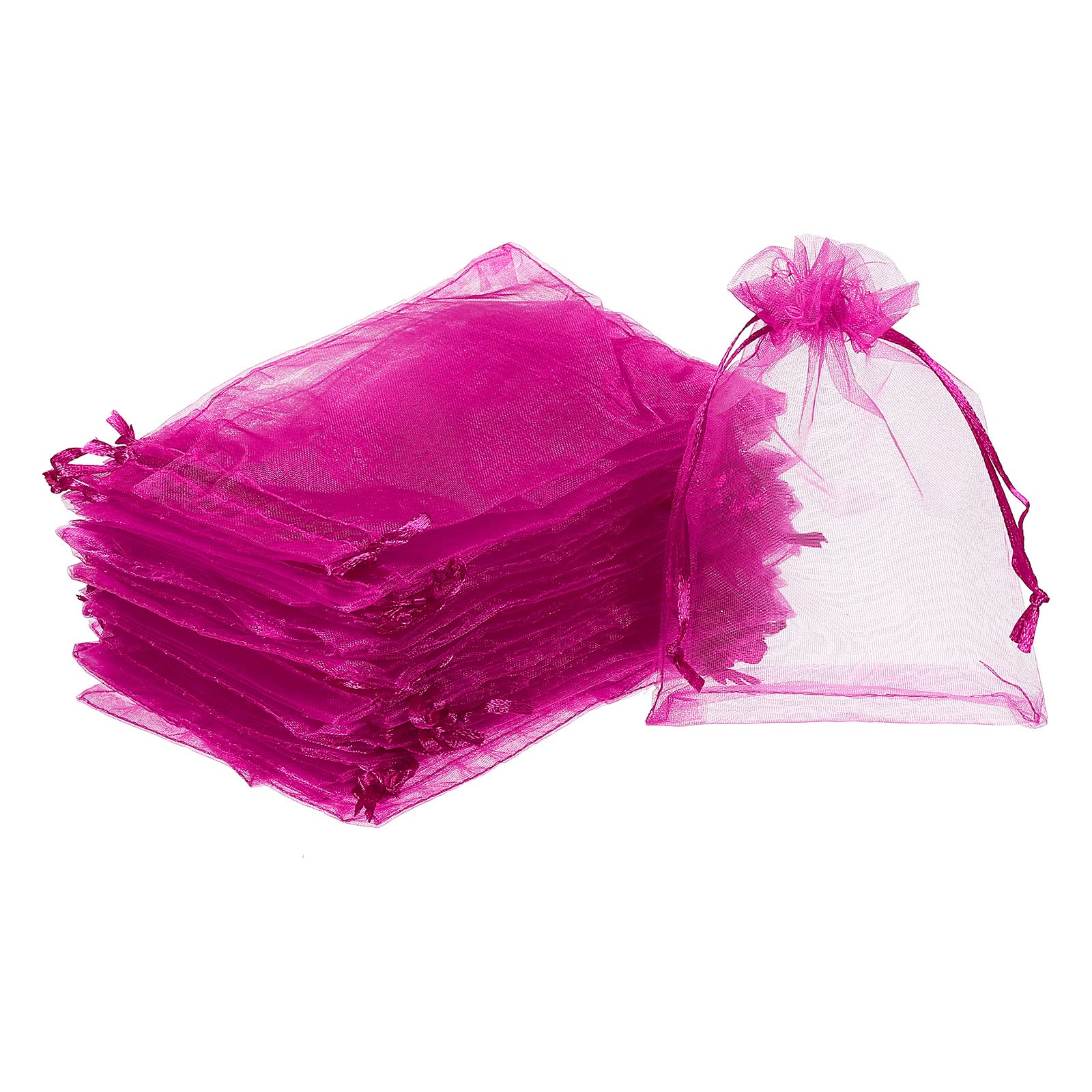 sourcing map 100pcs Organza Bags 10x15cm Drawstring Favor Pouches Sheer Mesh Bag for Gift Jewelry Wedding Party Christmas Candy Rose Red