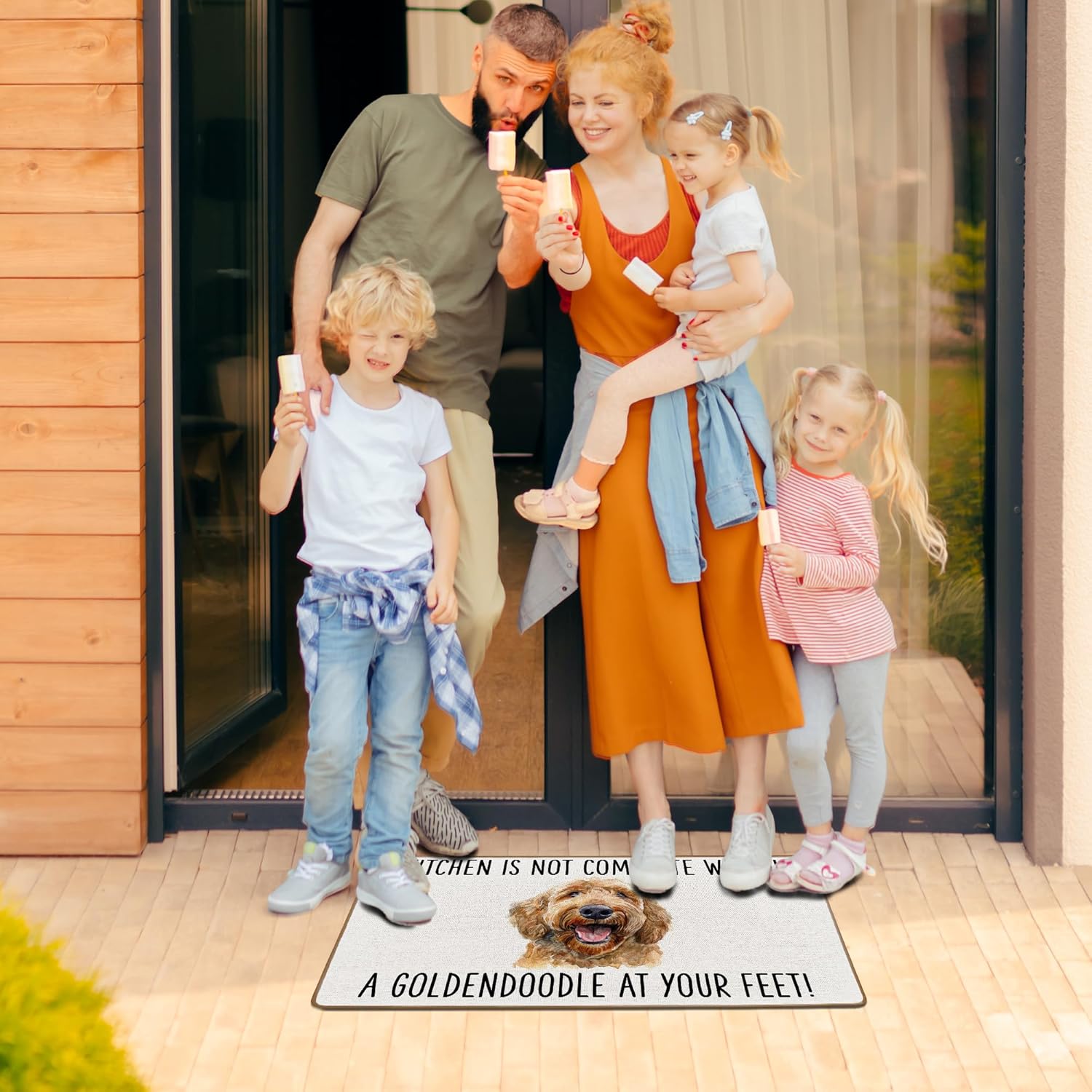 Golden Doodle Gifts Kitchen Mats for Floor, Goldendoodle Dog Owner Gifts Door Mat, Golden Doodle Dog Kitchens Rugs Doormat, Not Complete Without a Goldendoodle Entrance Decor Mats, 17x29 Inch