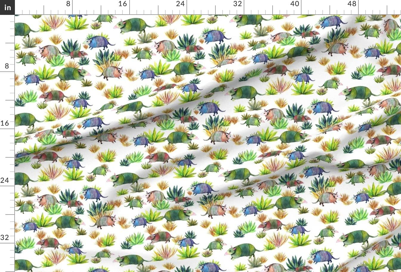 Spoonflower Fabric - Armadillo Wandering Desert Landscape Cactus Southwestern Watercolor Printed on Upholstery Velvet Fabric Fat Quarter - Upholstery Home Decor Bottomweight Apparel