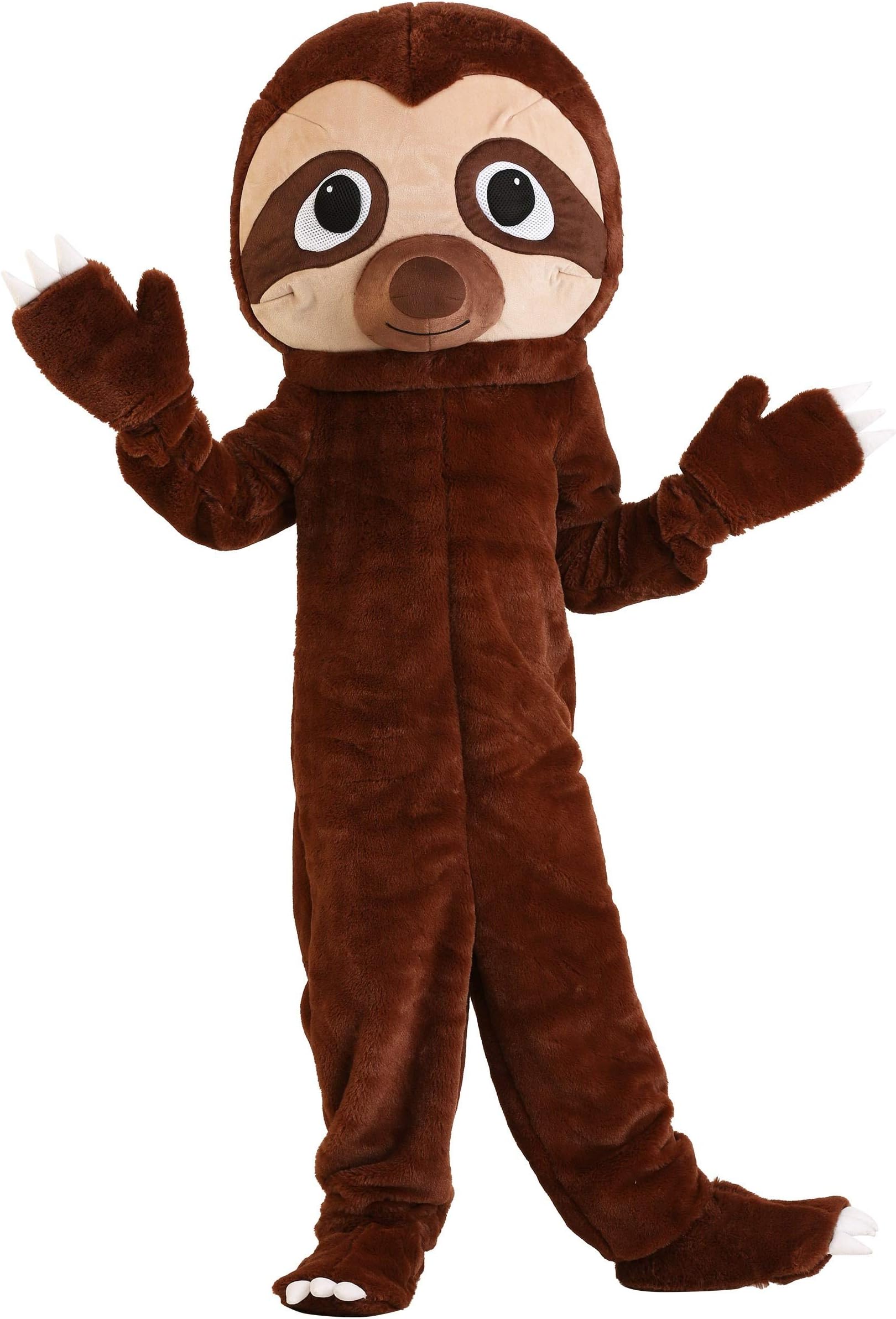 Cozy Sloth Costume for Kids - Faux Fur Jumpsuit with Mitts, Shoe Covers, and Headpiece