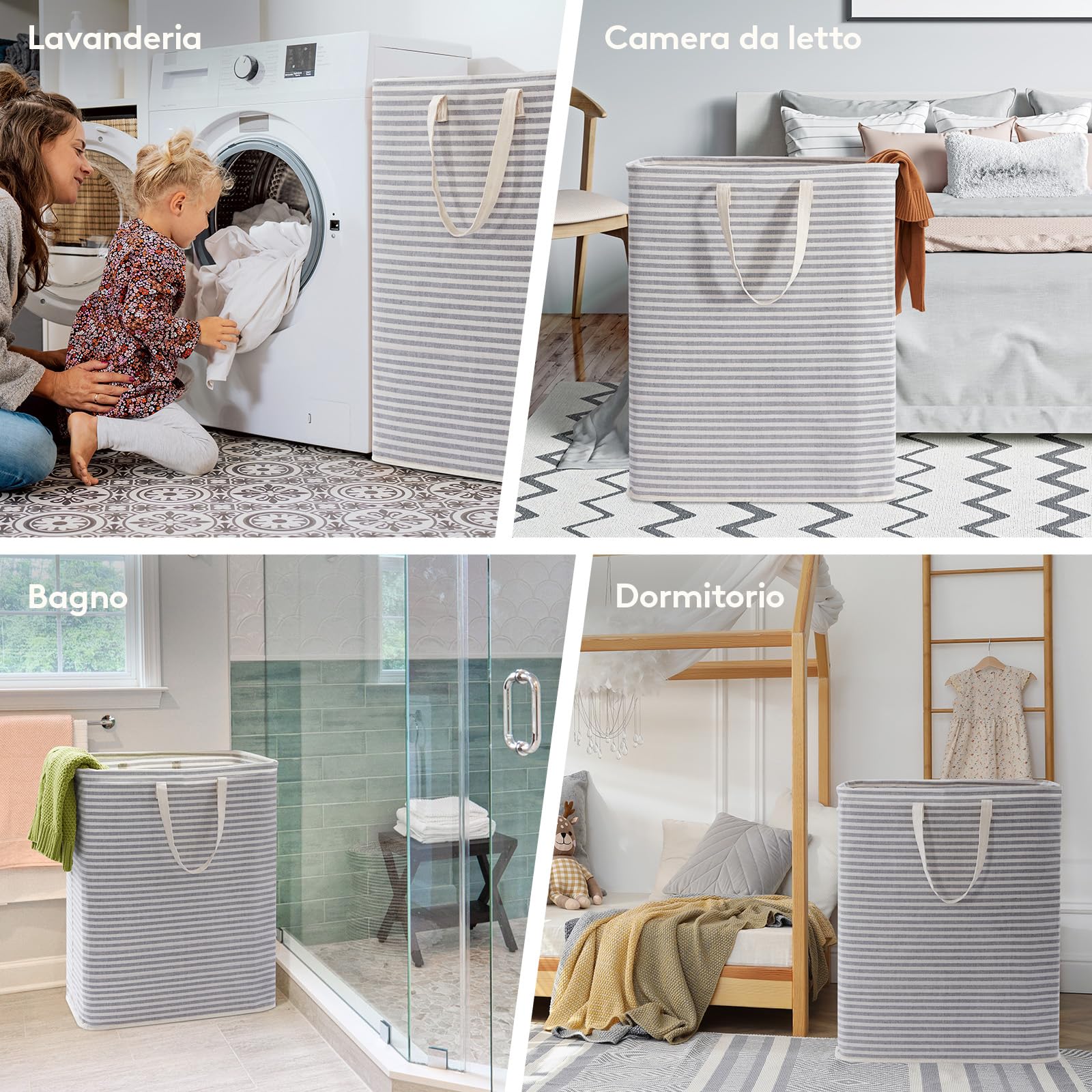 Lifewit Cesto Portabiancheria, Grande Cesta Portabiancheria Pieghevole con Manici Allungati, Portabiancheria Sporca, Laundry Basket per Vestiti, Asciugamani, Coperte, Grigio, 125 L