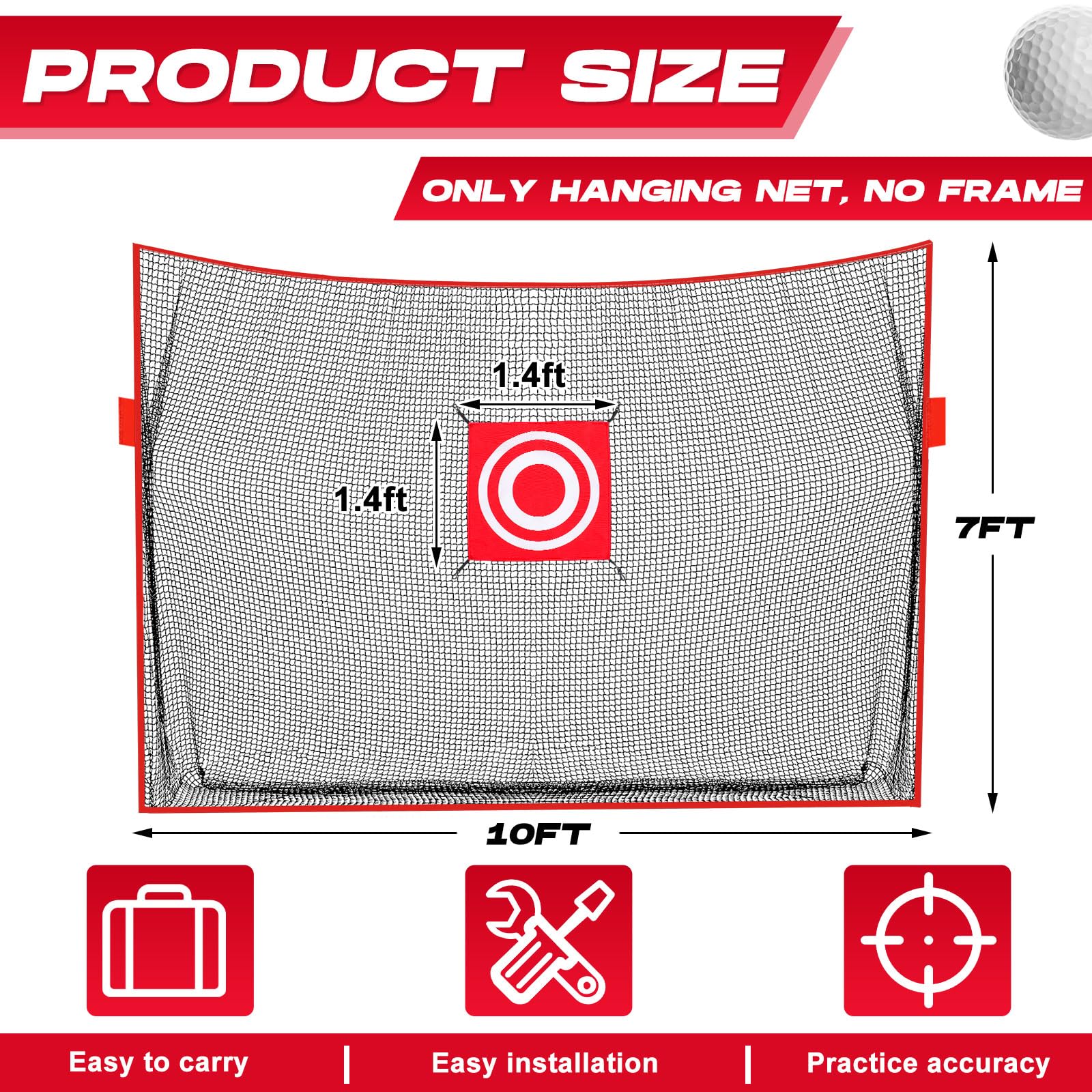 Foilswirl 10 ft x 7 ft Replacement Golf Net Practice Hitting Net for Indoor or Outdoor Garage Training for Backyard Driving Real Golf Balls (Bow Type Frame Not Included)