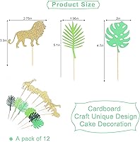 Vista 2 de 12 adornos para cupcakes de animales de la selva, decoración para cupcakes Wild One, decoraciones para cupcakes de safari, dos suministros de fiesta