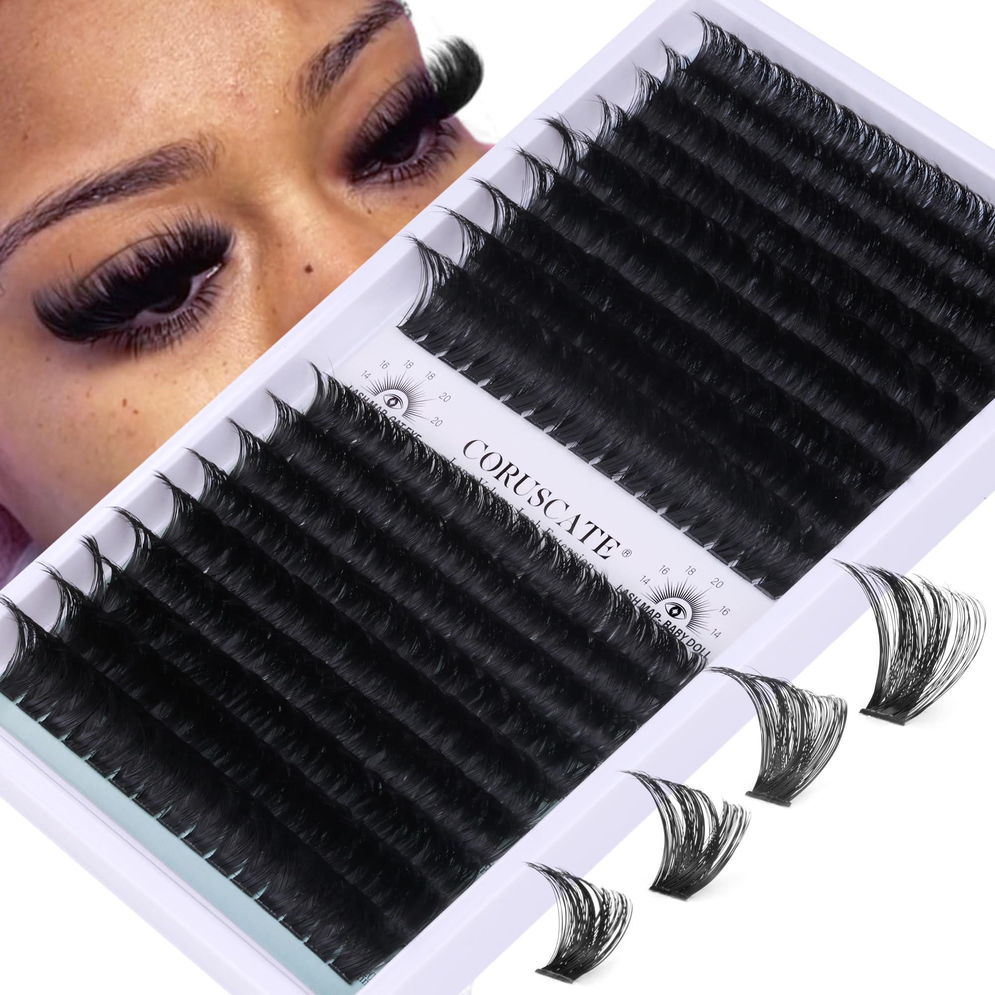CORUSCATE Lash Clusters 120D+150D Thick Eyelash Clusters 14-20mm Long Cluster Eyelash Extensions 288pcs Individual Lashes Cluster DIY Eyelashes Mink