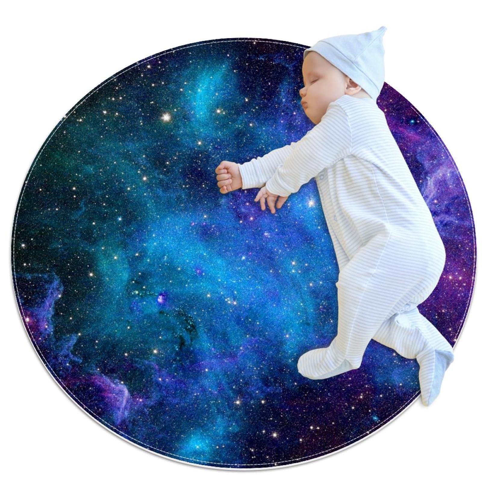 Tapis de salle de bain antidérapant nébuleuse étoilée rond 1m pour chambre