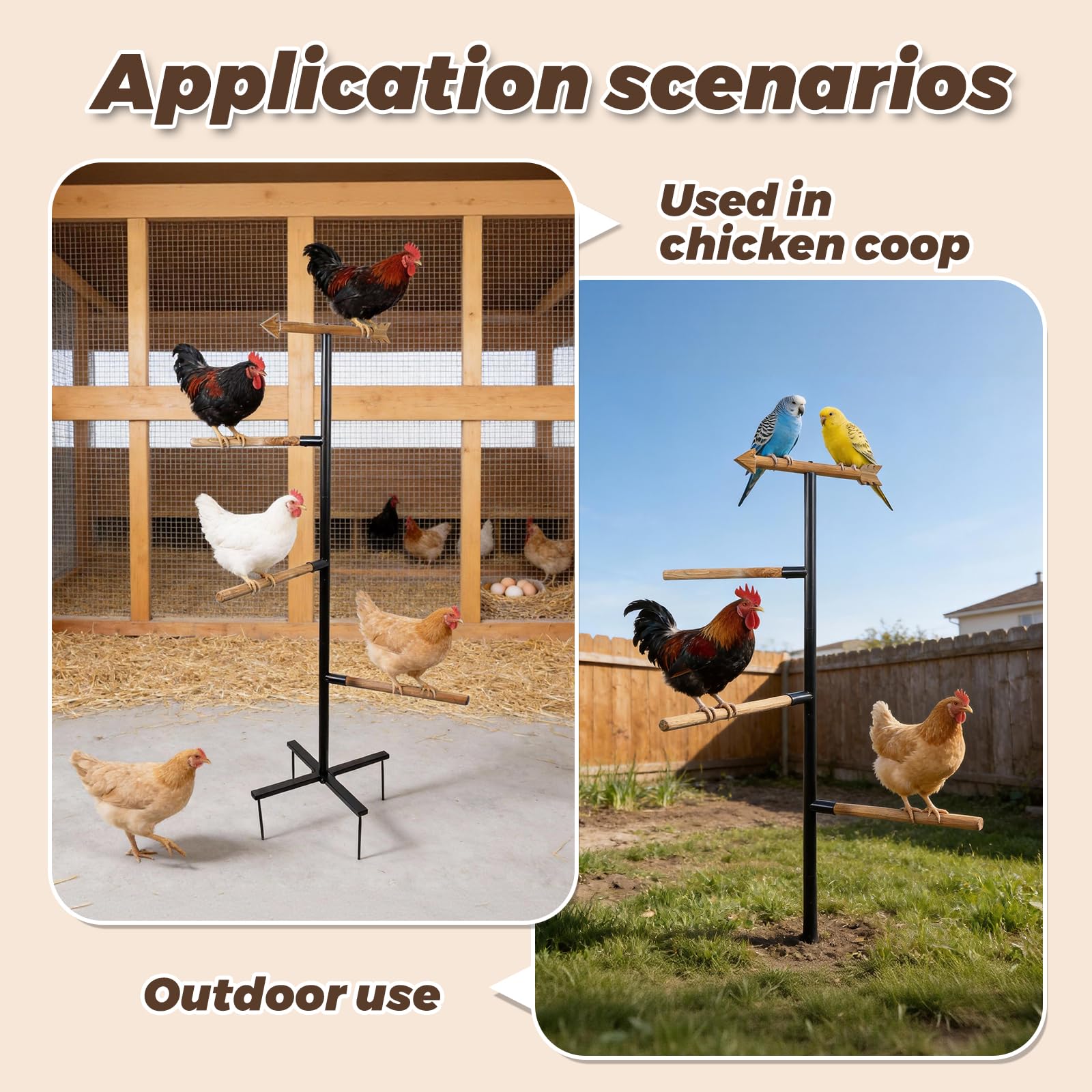 Tnstbiee Percha grande para pollo, percha de madera de 4 ramas y parque infantil para pájaros al aire libre, barras de gallinero para gallinero y patio trasero, 57 pulgadas de alto x 16.5 pulgadas R