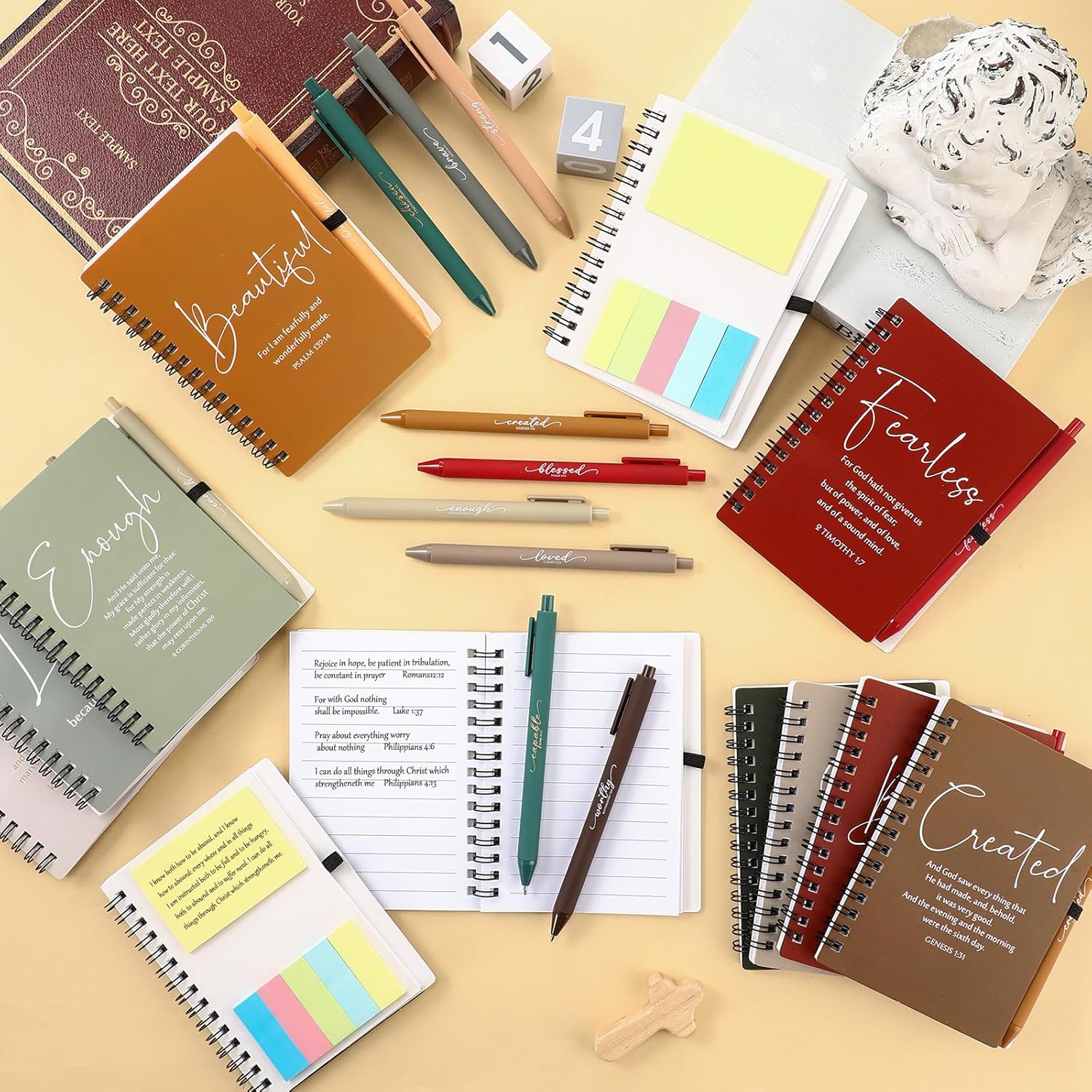 Kosiz 48 Sets/96 Pcs Christian Gifts Bulk Inspirational Prayer Journal Christian Scripture Notebook with Bible Pen Religious Valentines Church Gift for Women Men Bible Study (Simple,Bright Color) - Image 7
