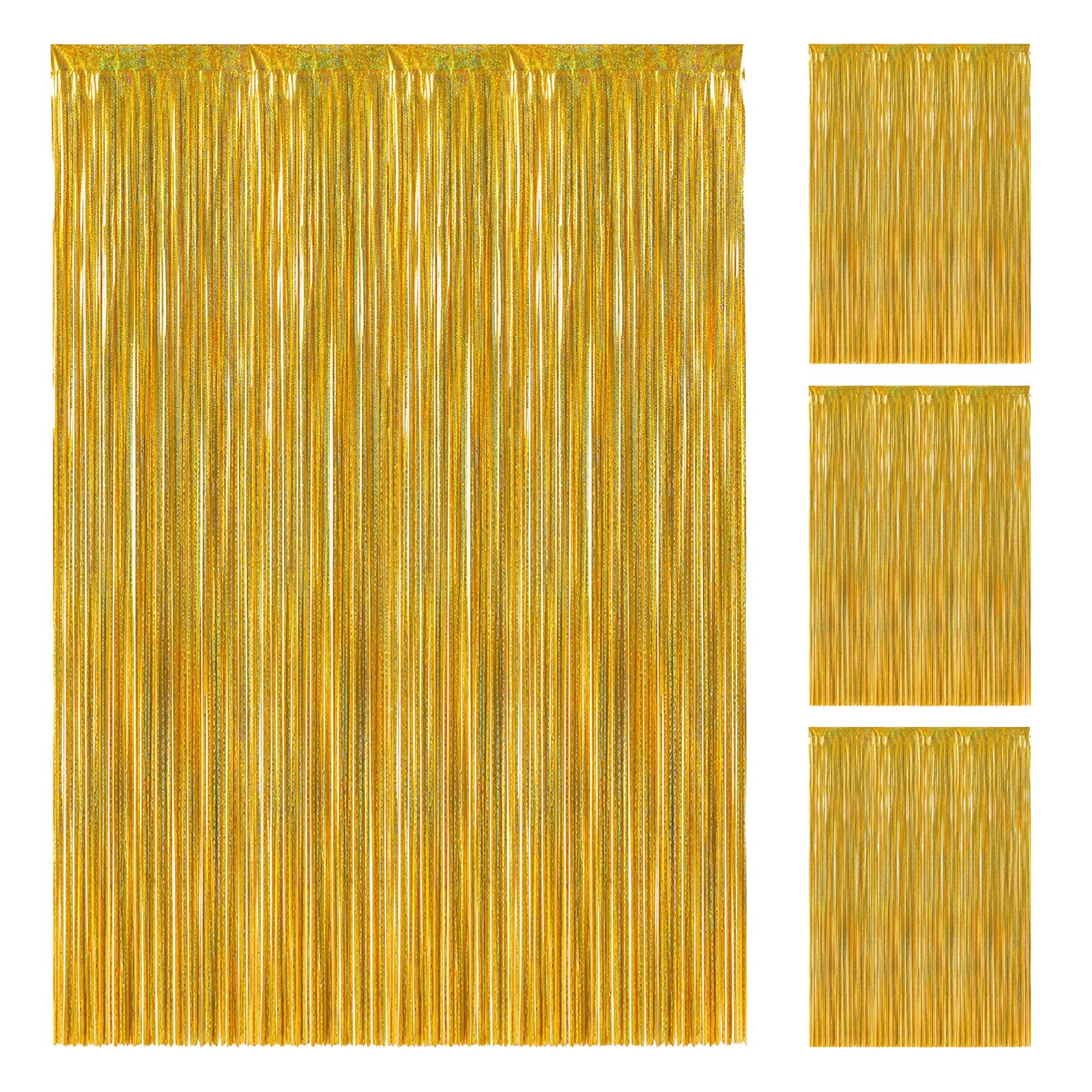 QFWFG 4PCs Gold Glitter Tinsel Foil Curtains Backdrop 3.3x6.6ft