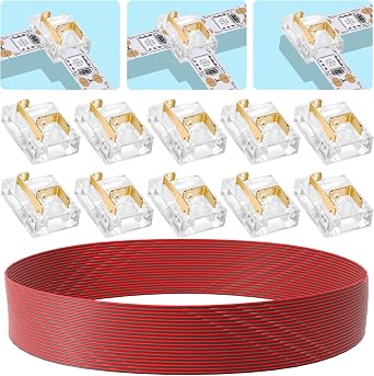 led Connector 10pcs COB SMD 2 Pin 10mm Transparent Corner Connector kit 20M 22AWG Extension Cable for Split Free Soldering and led Strip Light connectors SMD/COB 2PIN 10MM [Energy Class F]