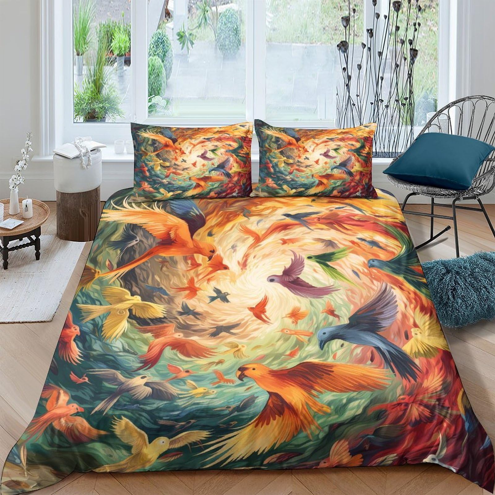 Ctjqhvkz Style-1 3D Printed Colorful Birds Fitted Sheet Microfiber Soft Abstract Forest Mattress Cover For Bedroom Dorm Decor Single（135X200cm）